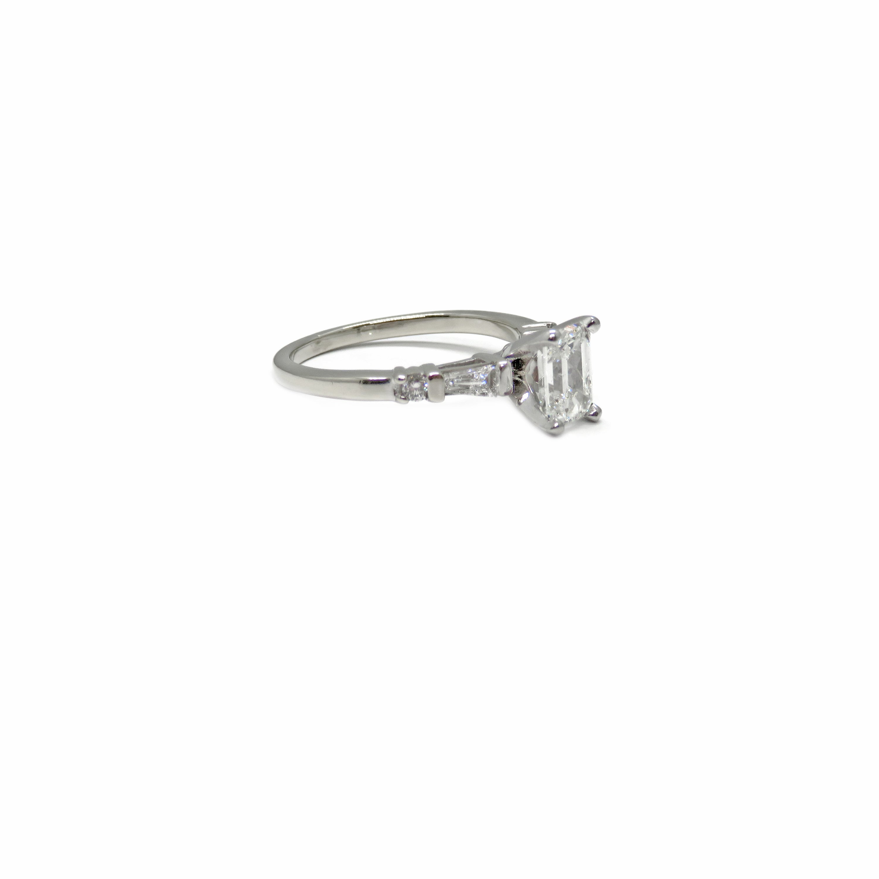 14kt White Gold Art Deco Style 1ct Emerald Cut Diamond Engagement Ring