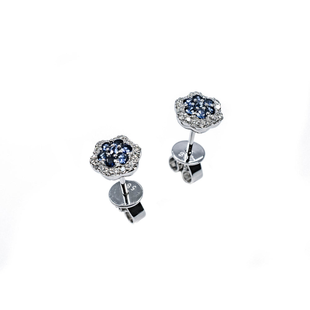 14kt White Gold, Blue Sapphire & Diamond Studs