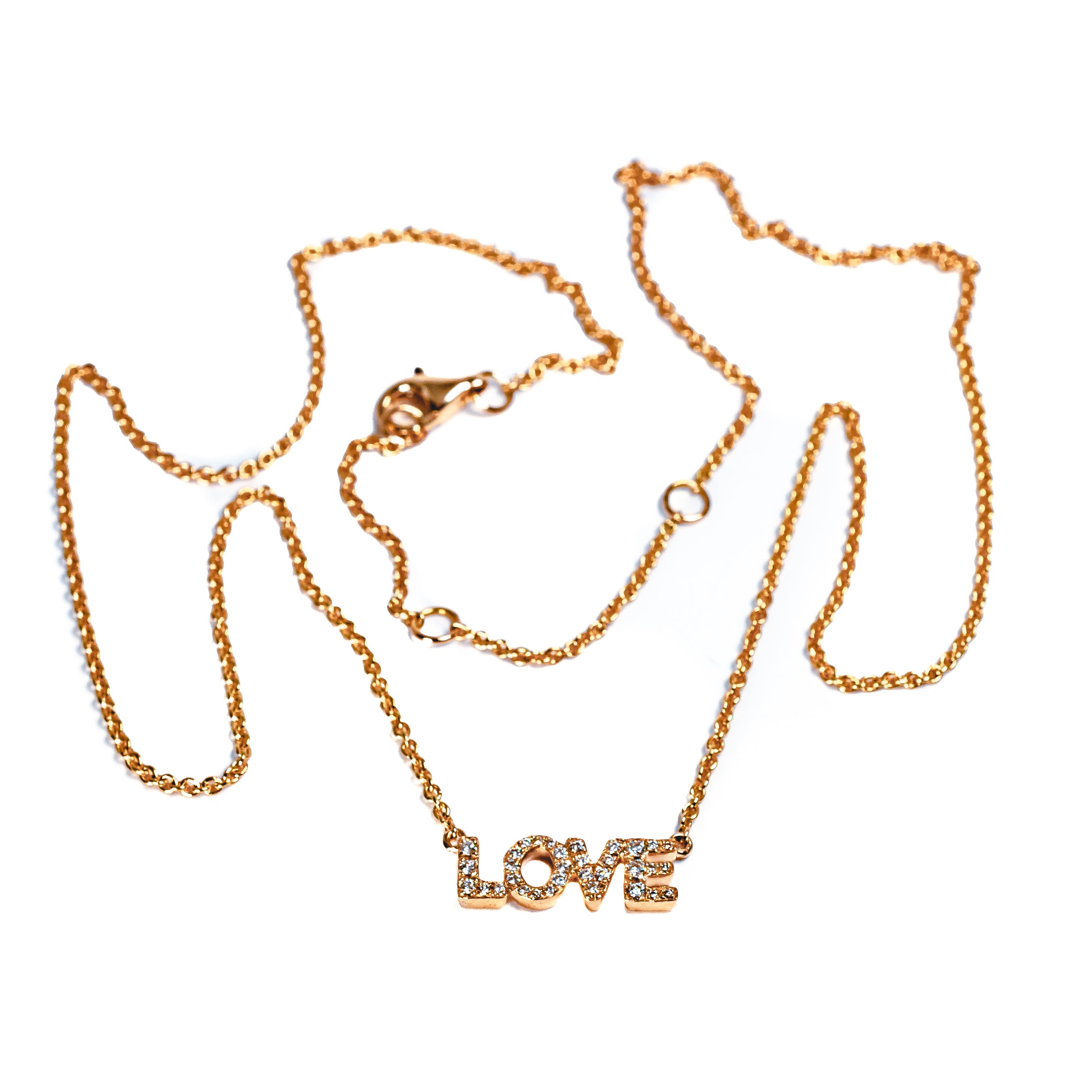 14kt Rose Gold Diamond LOVE Necklace