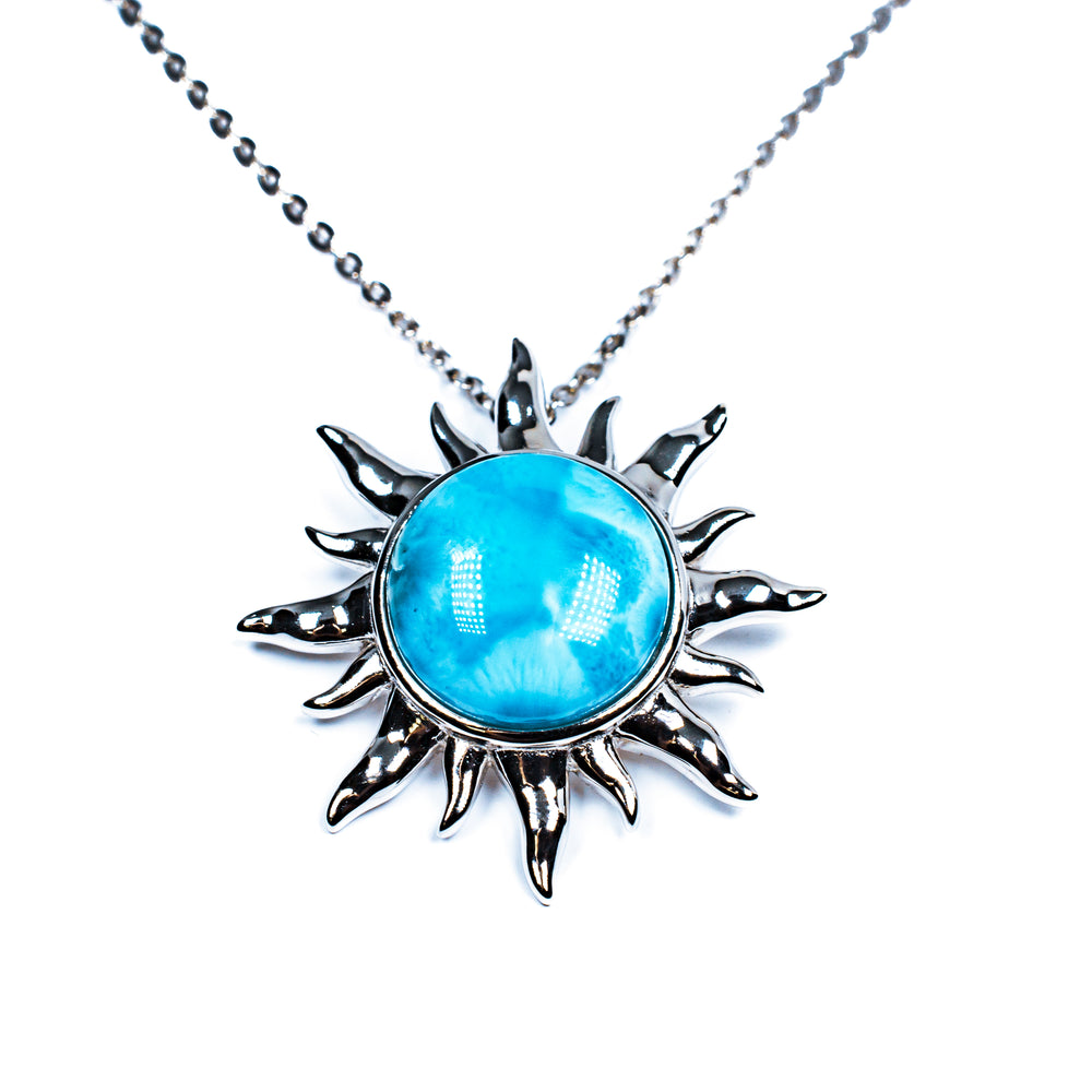 Sterling Silver Larimar Sunburst Pendant Necklace
