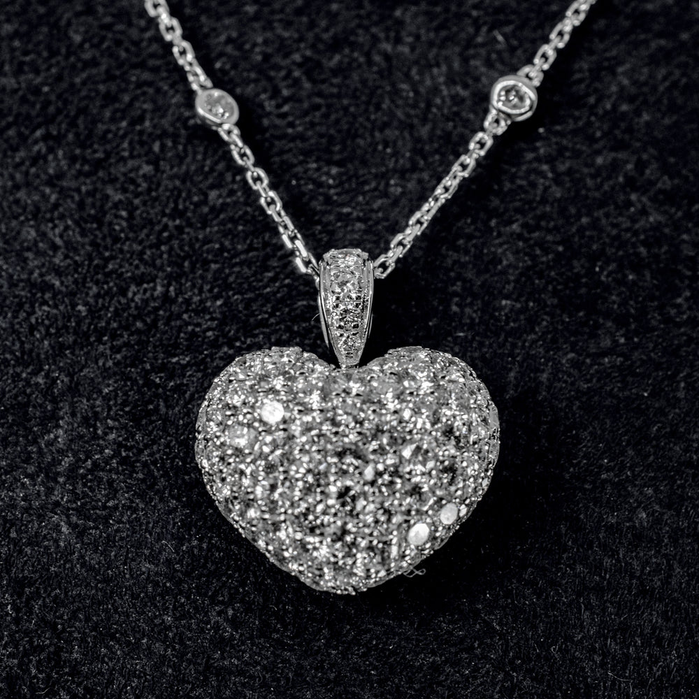 18kt White Gold Diamond Heart Pendant with Diamonds by the Yard Necklace