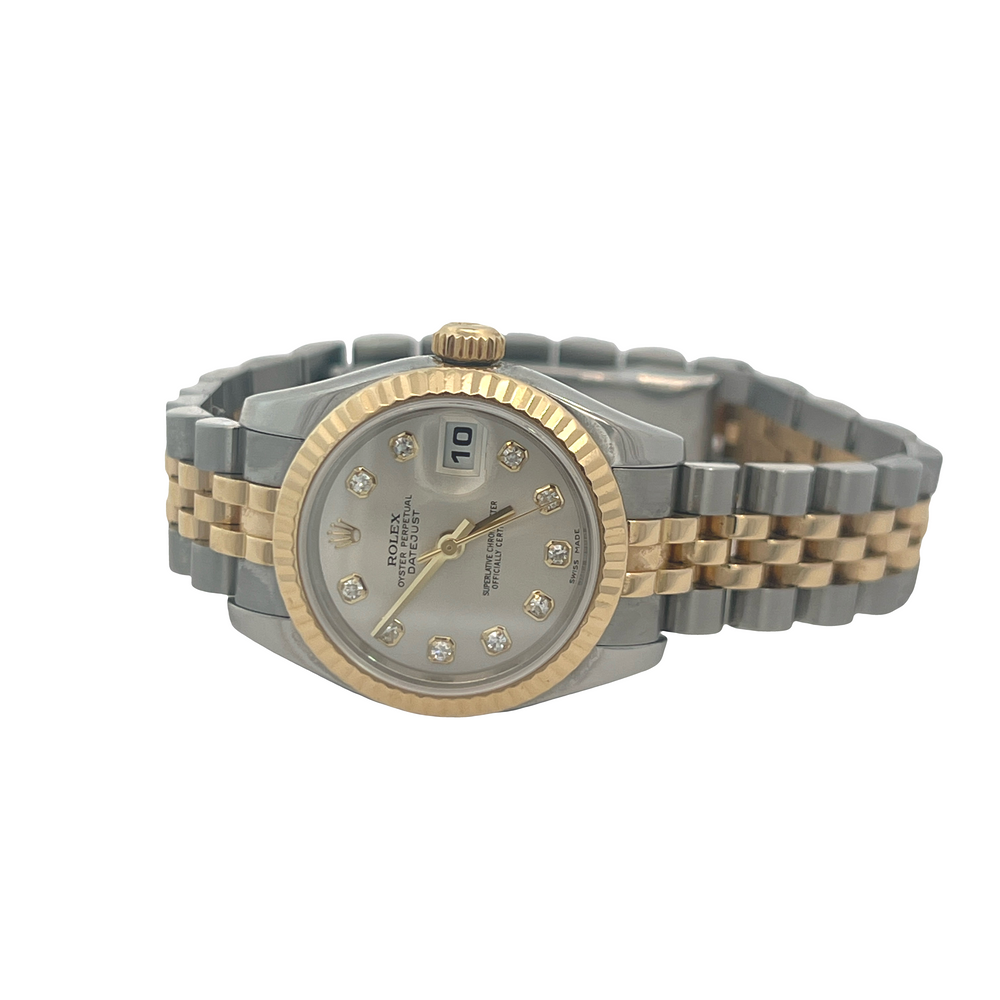 Pre-Owned Rolex Lady-Datejust 26mm Ref. 179173 Silver Diamond Dial Two-Tone Jubilee Box & Papers