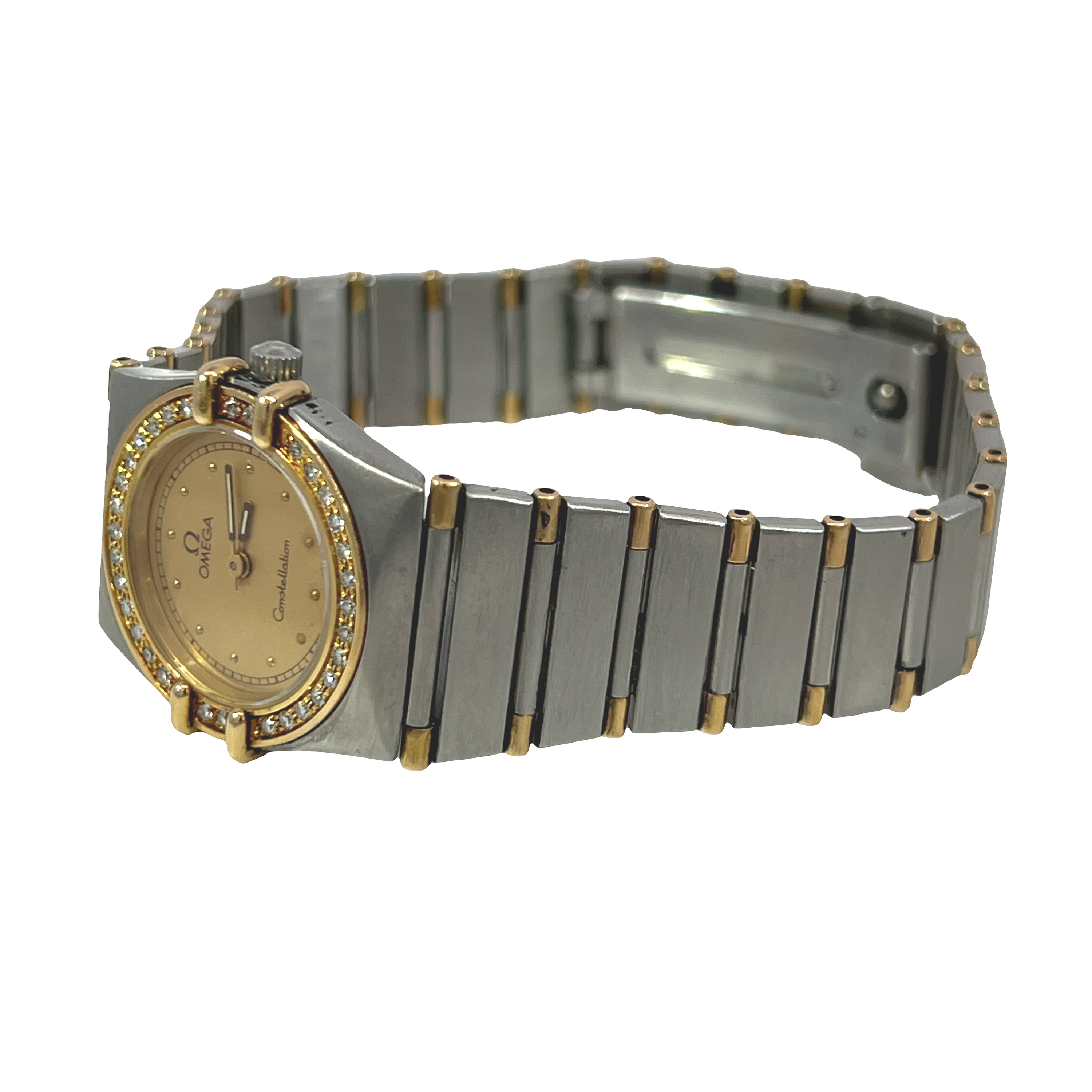 Pre-Owned Omega Constellation Manhattan 21mm Two-Tone 18K Yellow Gold Diamond Bezel Watch – 1991
