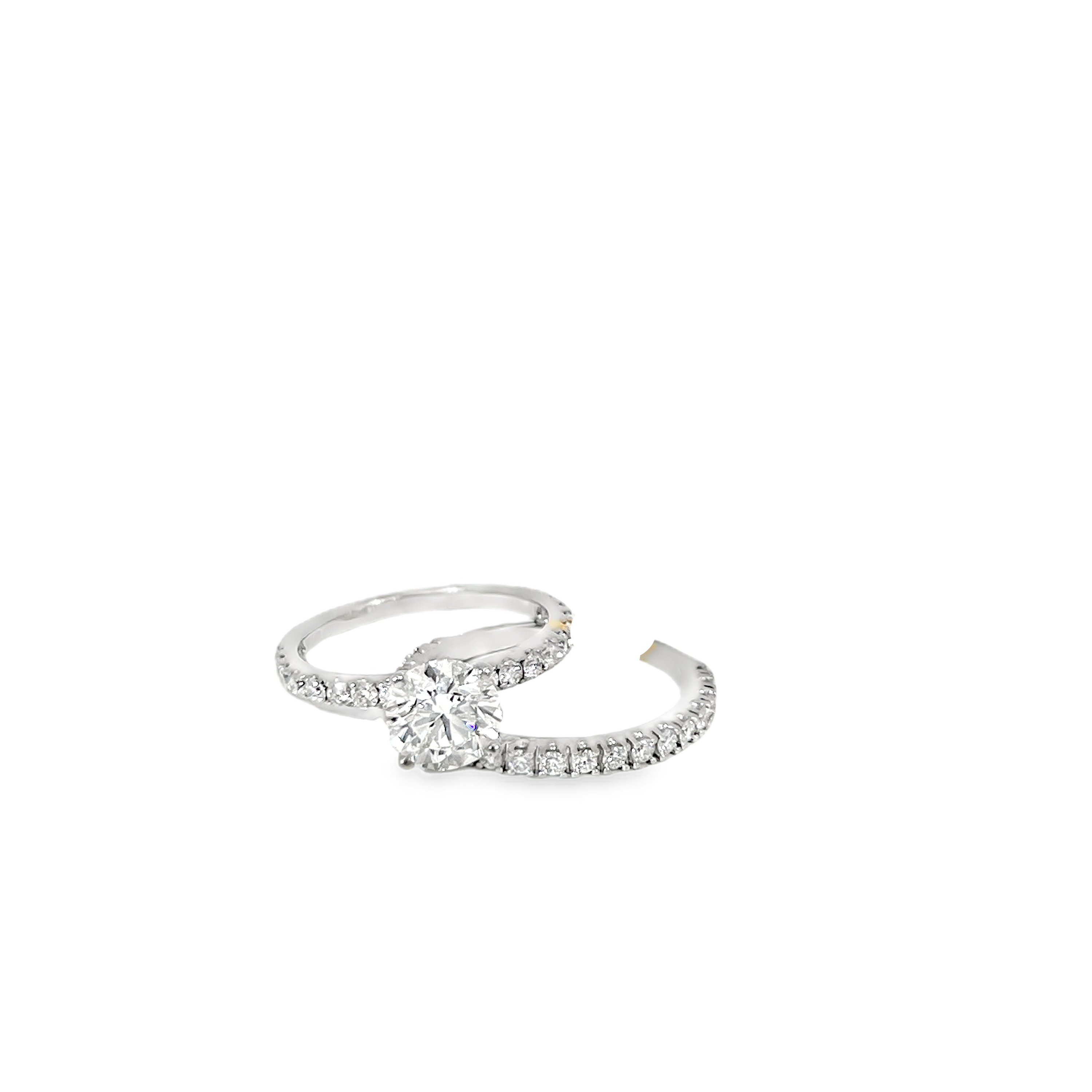 Estate 14K White Gold 1.50 Carat EGL Certified Round Brilliant Diamond Bridal Set