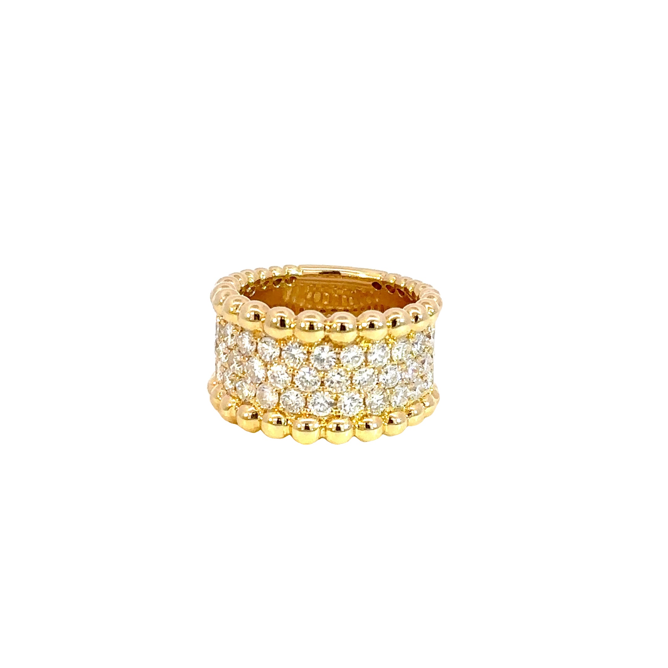 18k Yellow Gold Beaded Edge Pave Set Wide Diamond Fashion Band