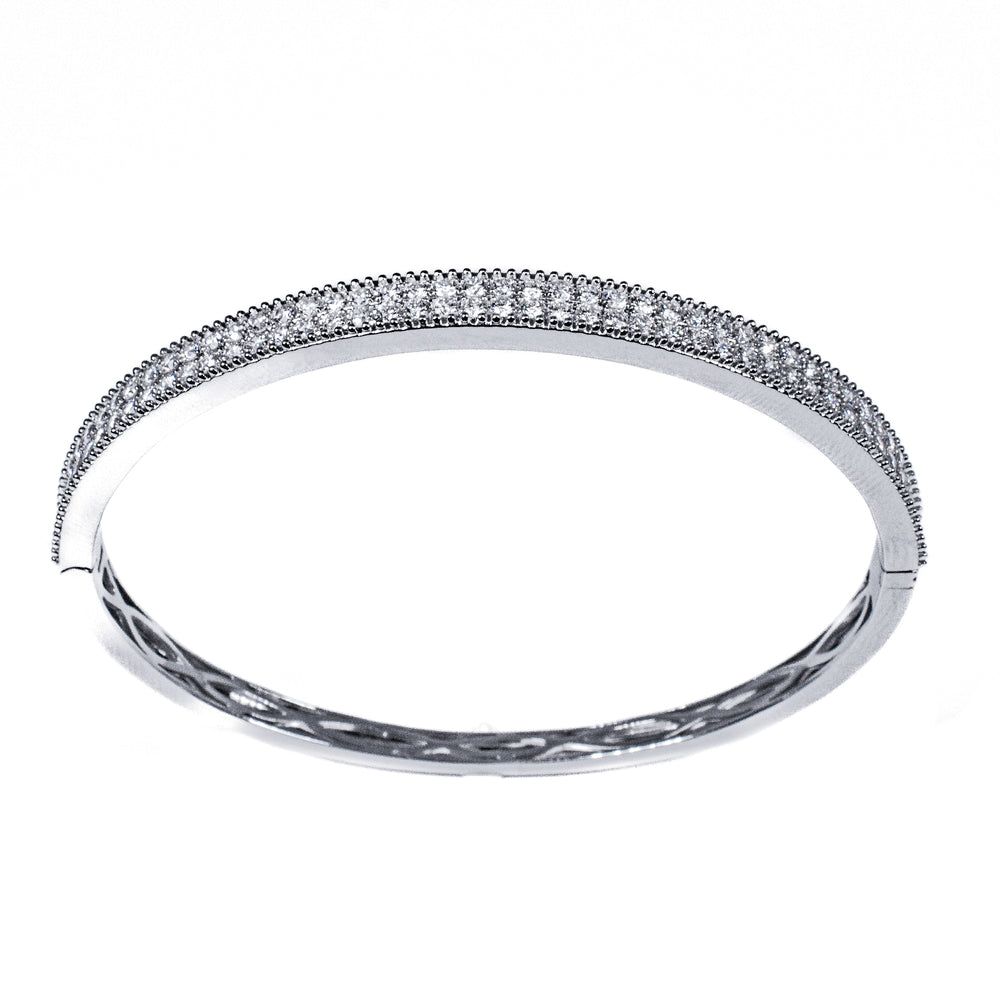 18kt White Gold Two Row Diamond Bangle Bracelet