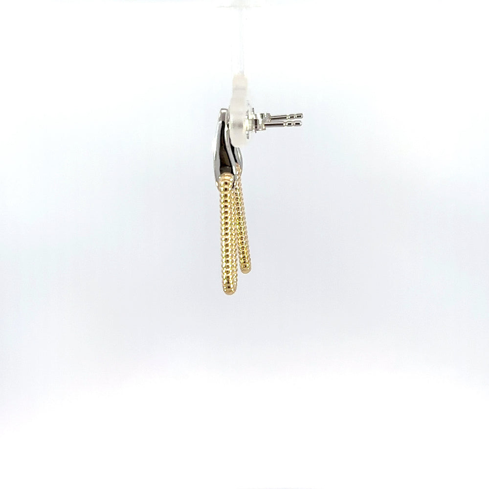 14k Two Toned Yellow / White Gold Textured Oval Link & Diamond Drop Huggie Earrings
