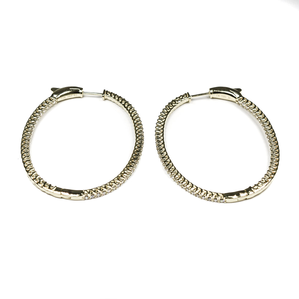 14kt Yellow Gold Oval Shape In and Out Style Diamond Hoop Earrings