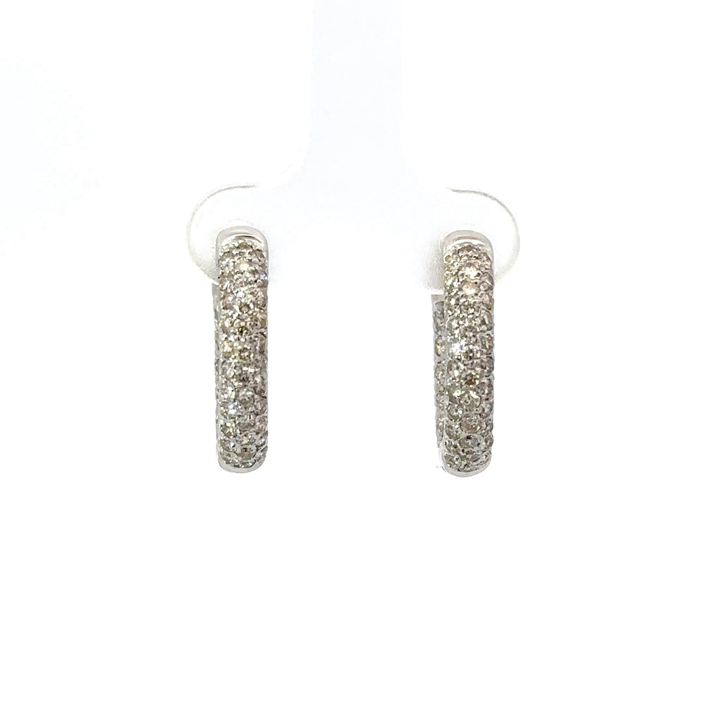 -E- 14k white gold pave hoops.