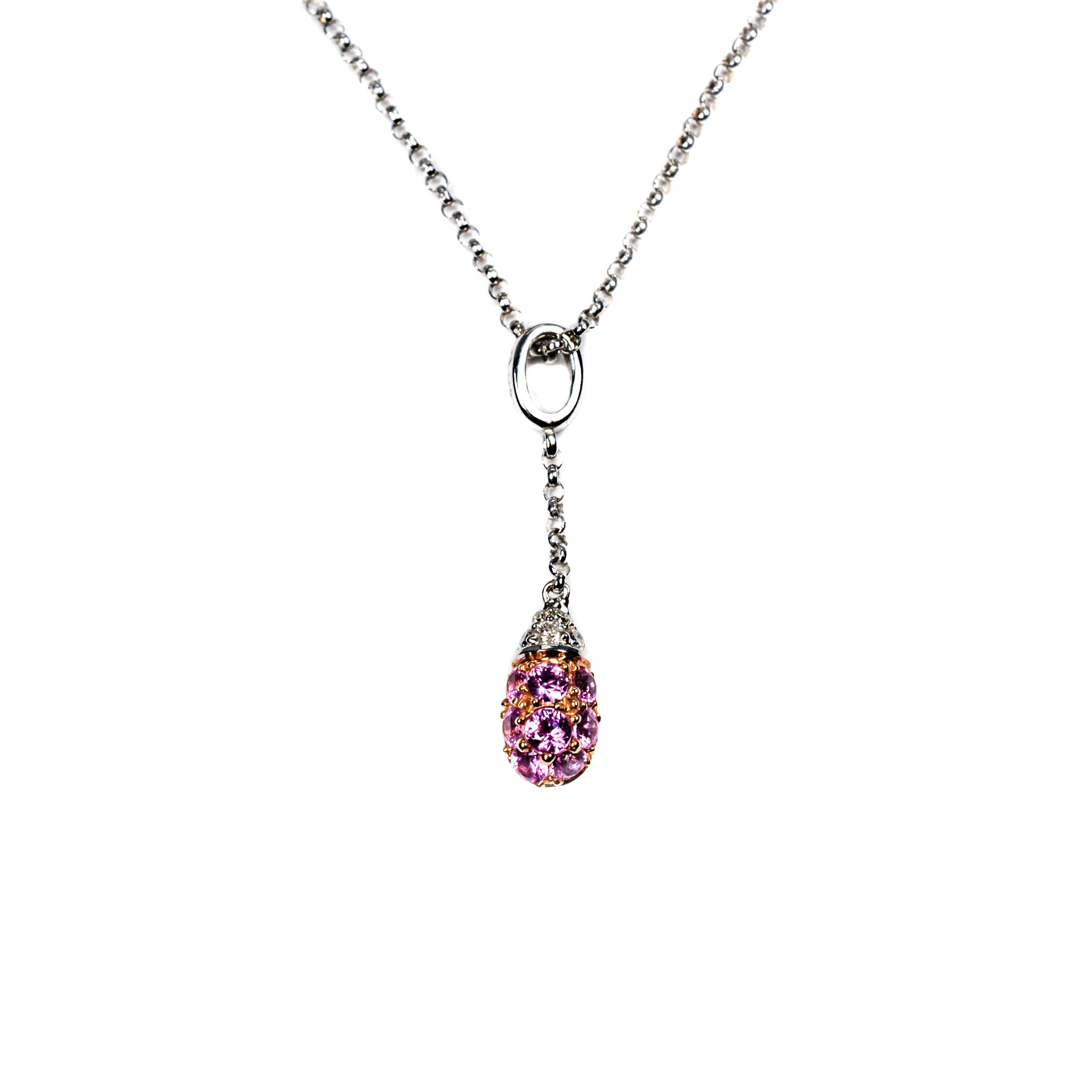 18kt White Gold Pink Sapphire and Diamond Drop Necklace