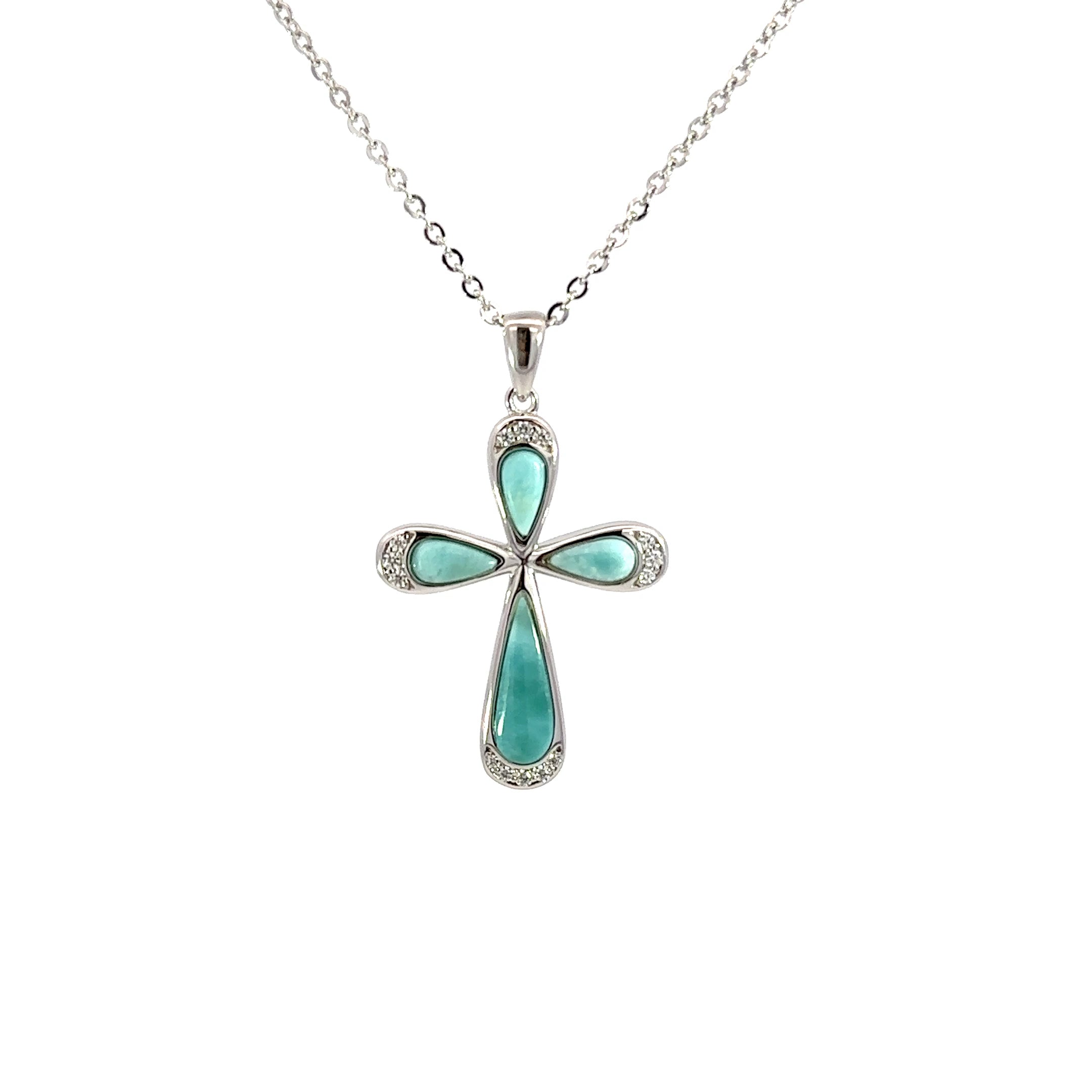 SS Larimar Cross Pendant w/ w