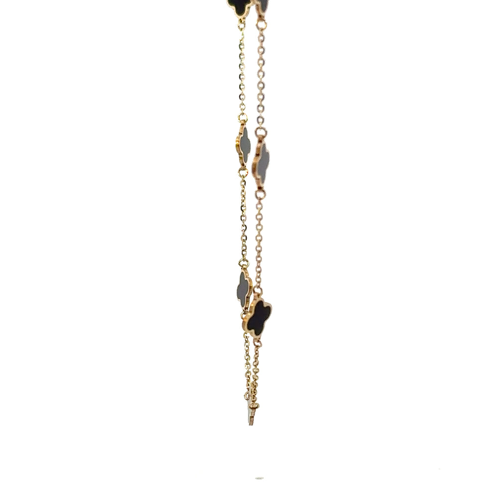 14k yg onyx mini clover neckla