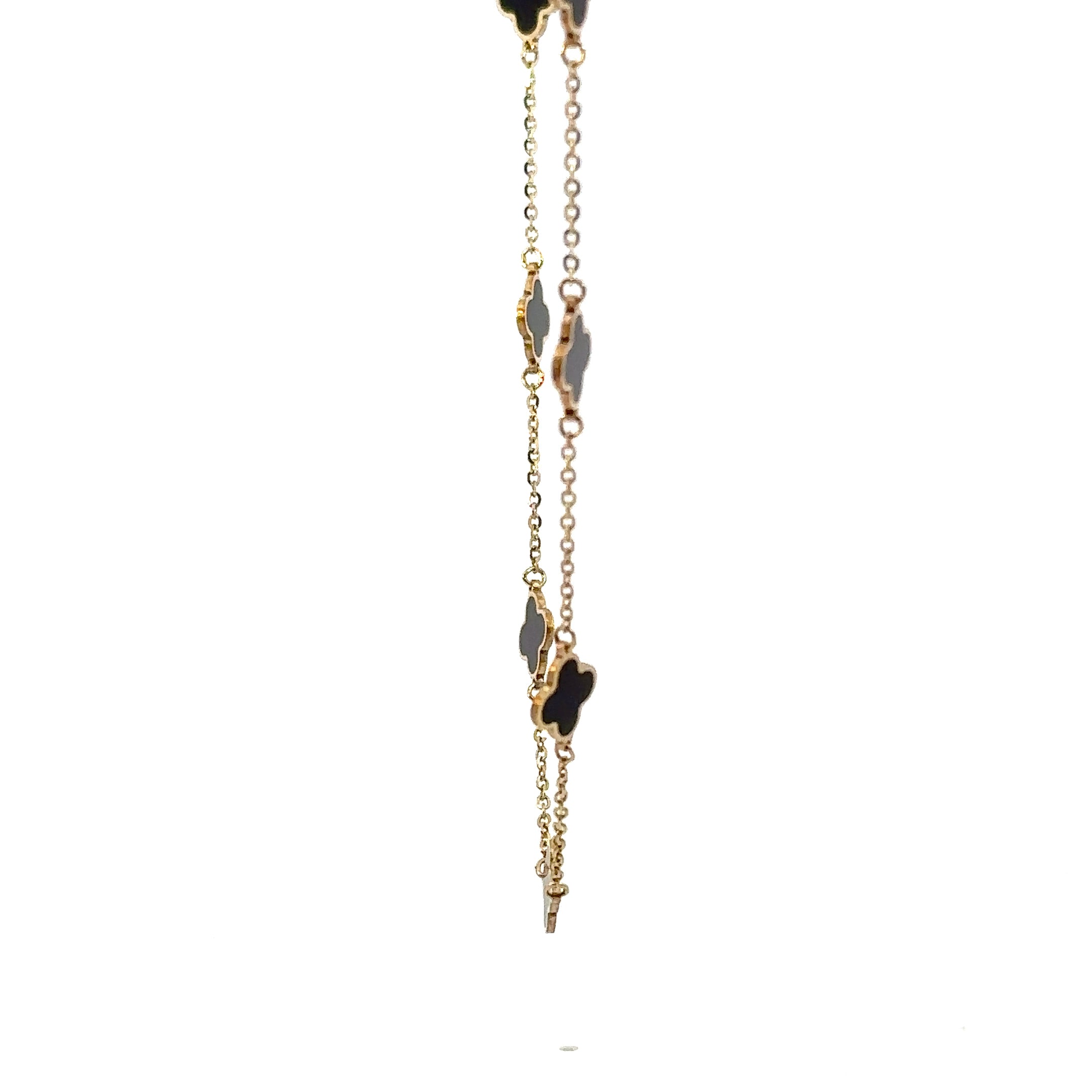 14k yg onyx mini clover neckla