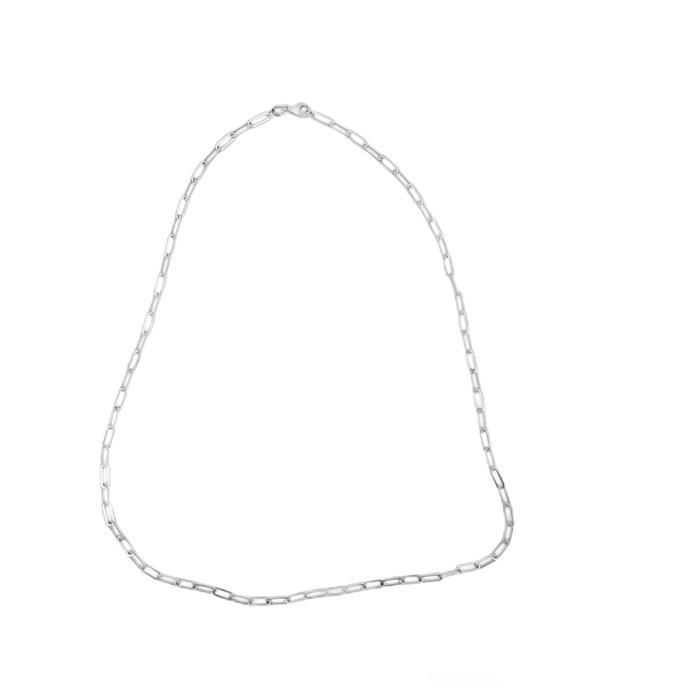 14K White Gold Paperclip Link Chain Necklace, 2.6mm, 18 Inch