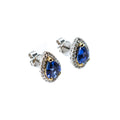 14kt Two Tone Gold Pear Shape Blue Sapphire and Diamond Earrings