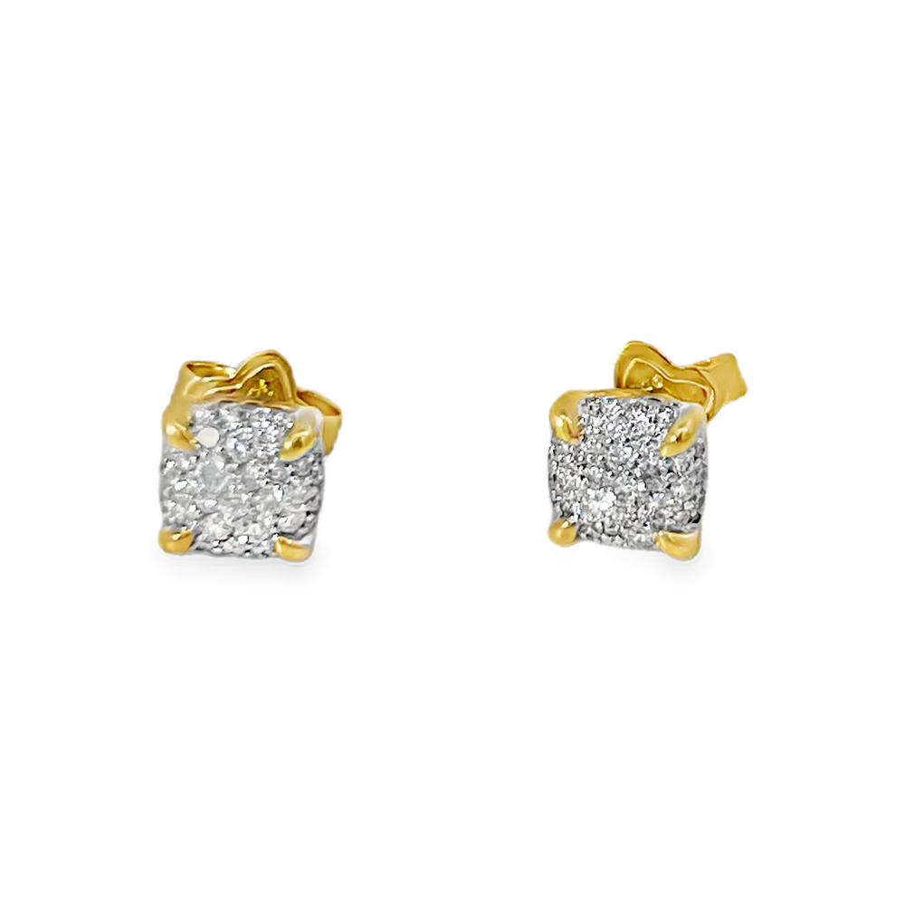 Estate David Yurman Chatelaine Pavé Diamond Stud Earrings 18K Yellow Gold 8mm Box & Pouch