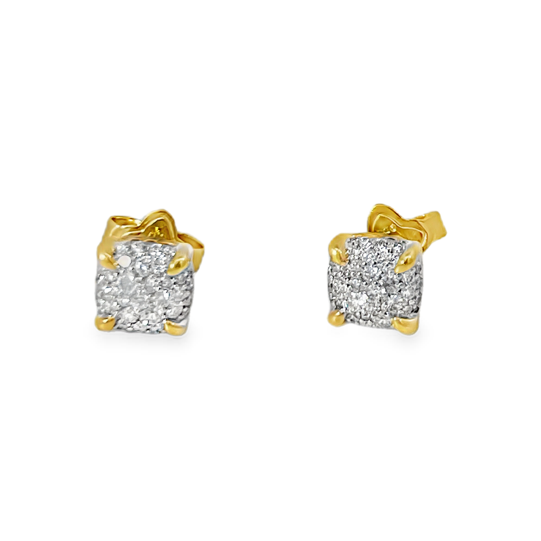 Estate David Yurman Chatelaine Pavé Diamond Stud Earrings 18K Yellow Gold 8mm Box & Pouch