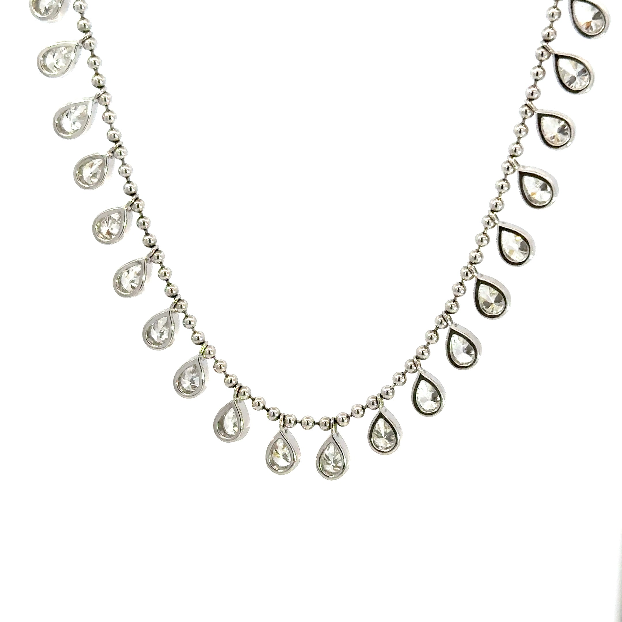 18kt White Gold Bezel-Set Pear Shape Diamond Station Necklace