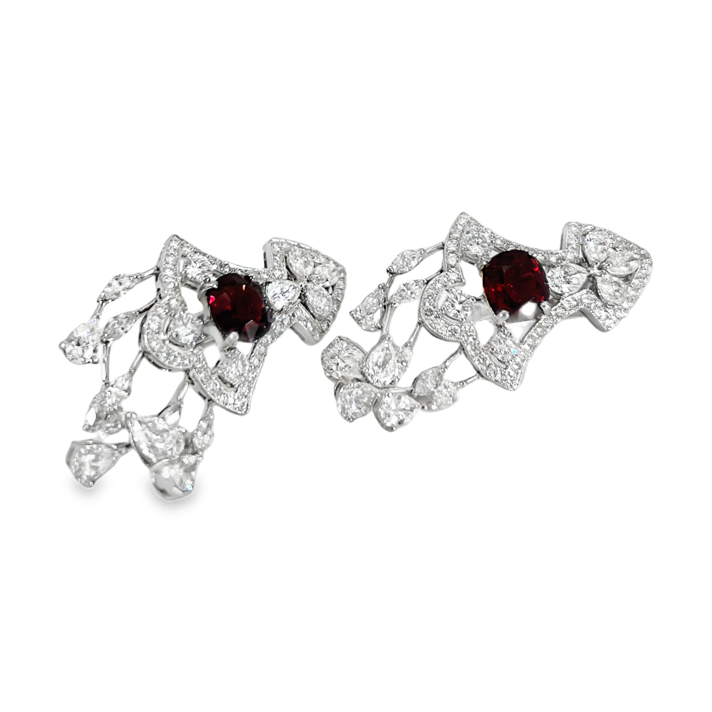 Estate Platinum Natural Red Spinel & Diamond Chandelier Dangle Earrings | Approx. 12.00 CTW Diamonds