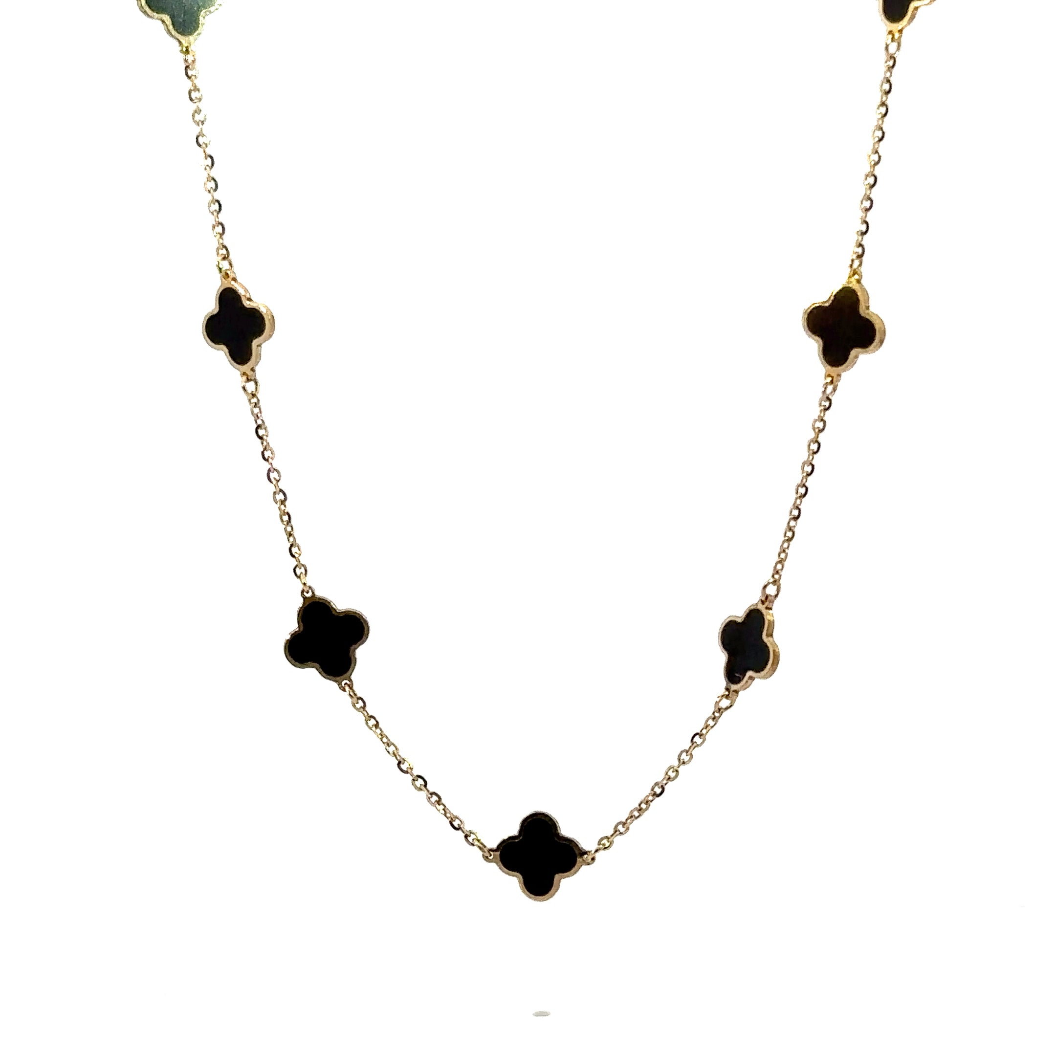 14k yg onyx mini clover neckla