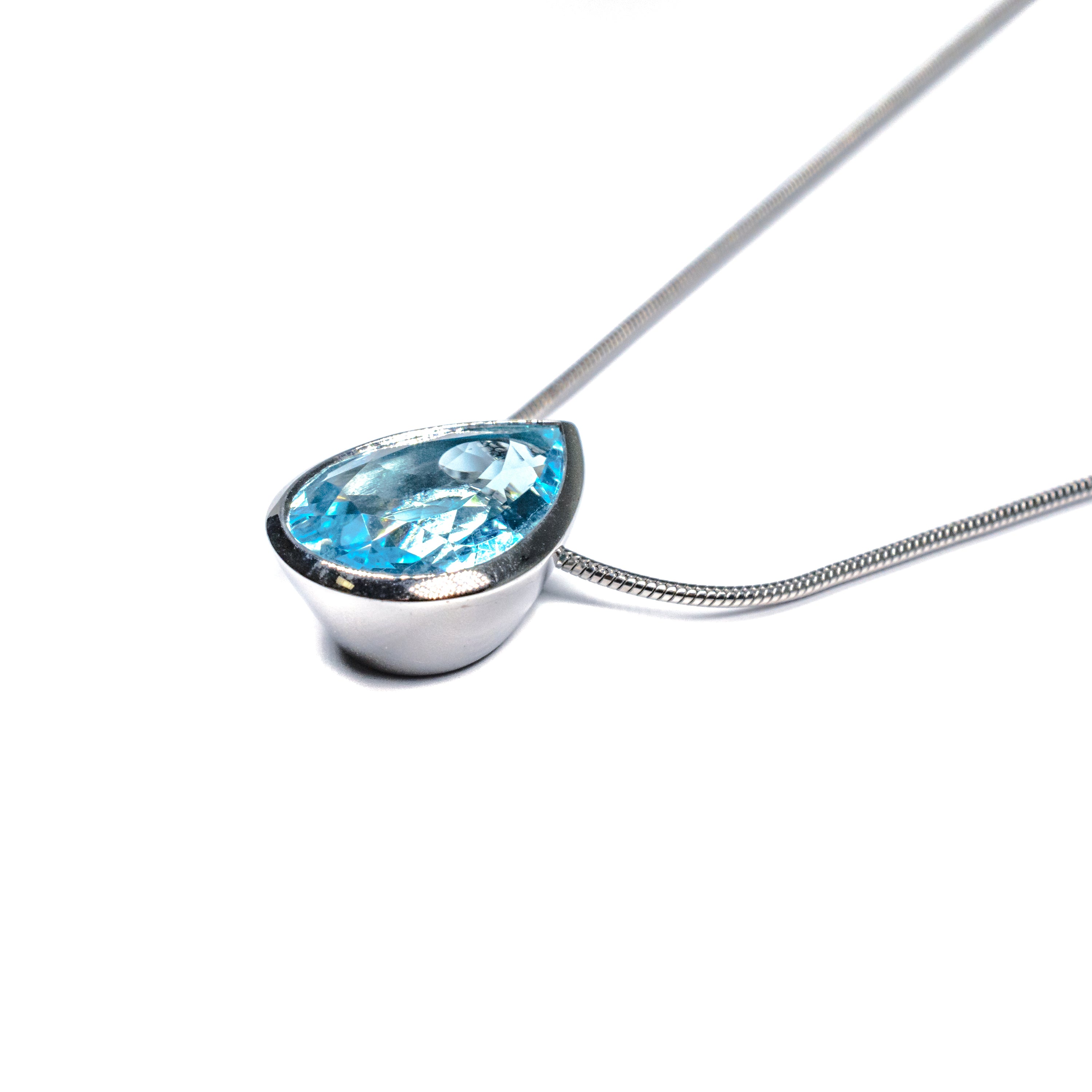 Silver Sky Blue Topaz Teardrop Necklace