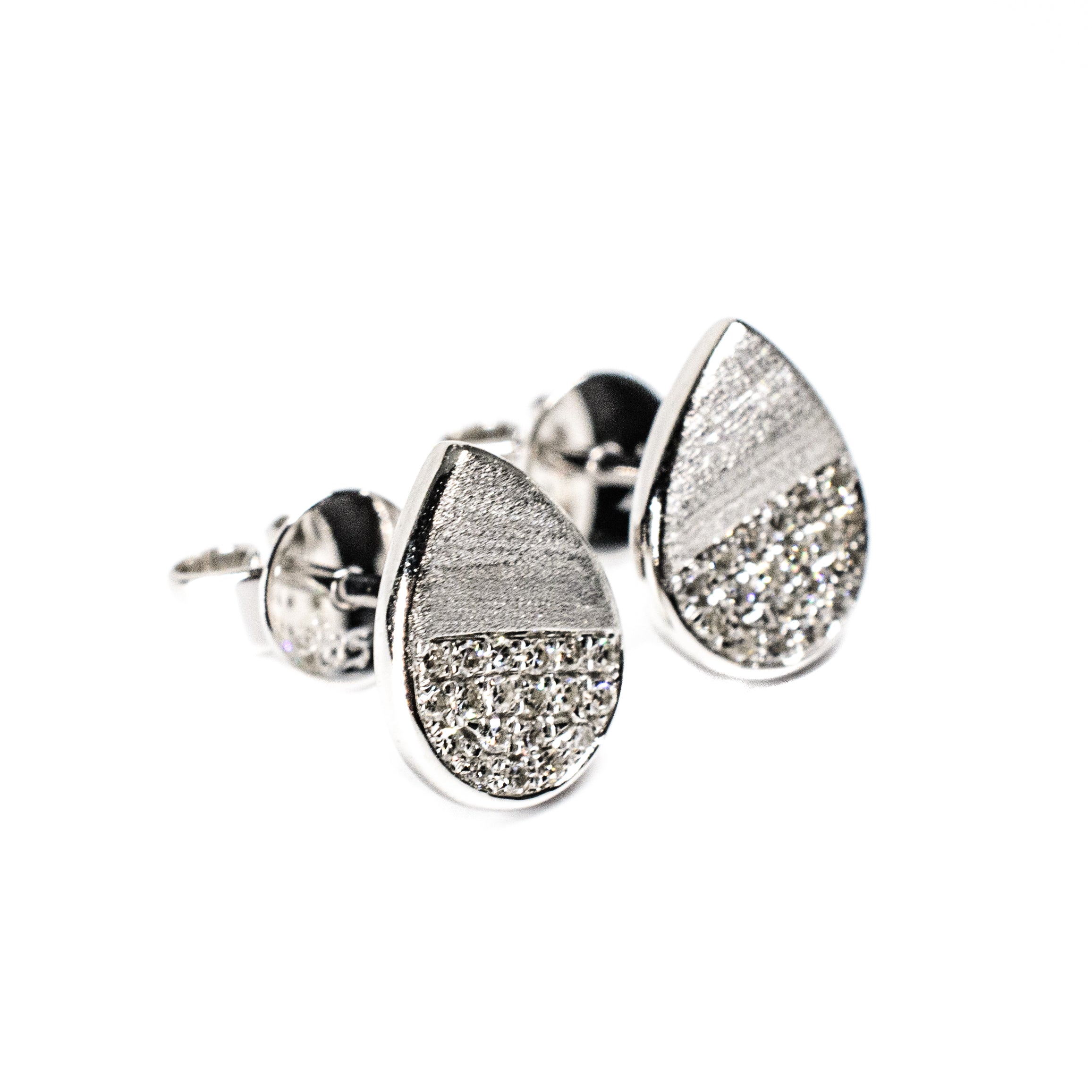14kt White Gold Pear Shape Half Pave Diamond Earrings