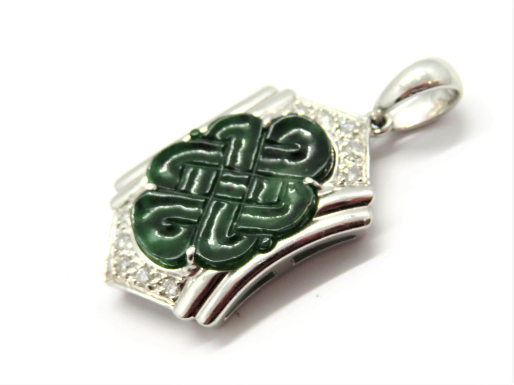 Platinum Diamond and Carved Jade Celtic Knot Style Pendant