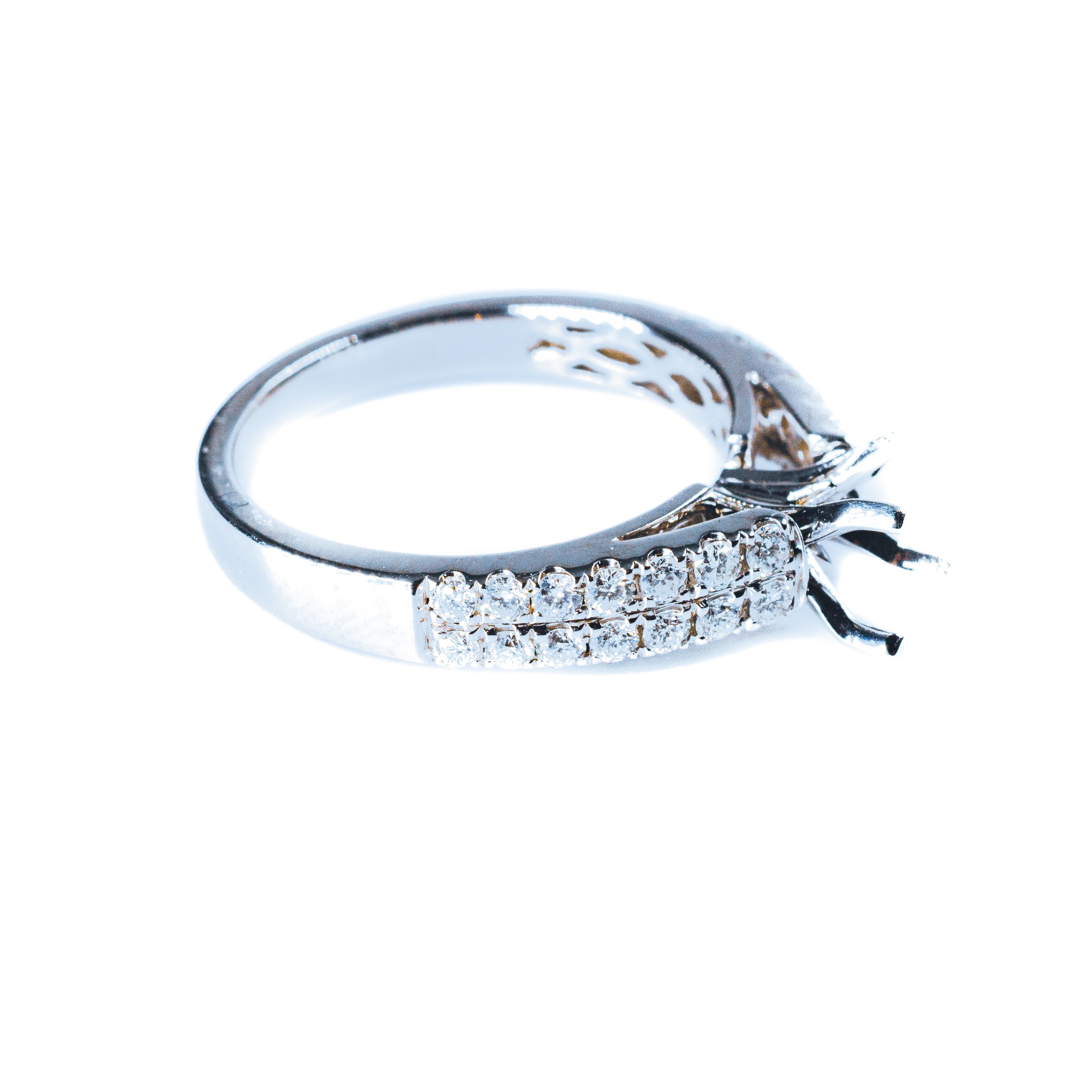 14kt White Gold Two Row Diamond Semi Mount Ring