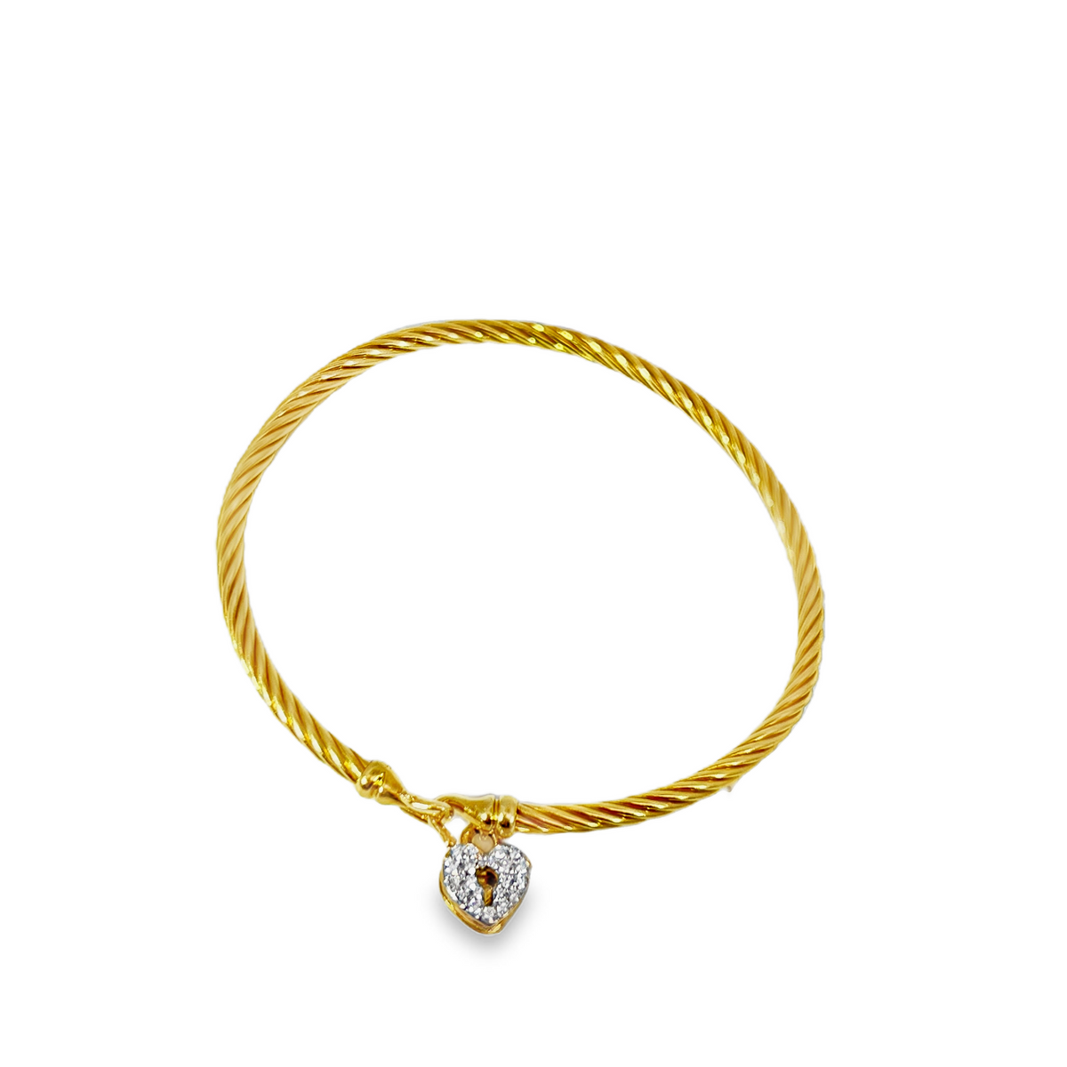 Estate David Yurman Cable Collectibles® 18K Yellow Gold Diamond Heart Padlock Bangle Bracelet – 6.25"