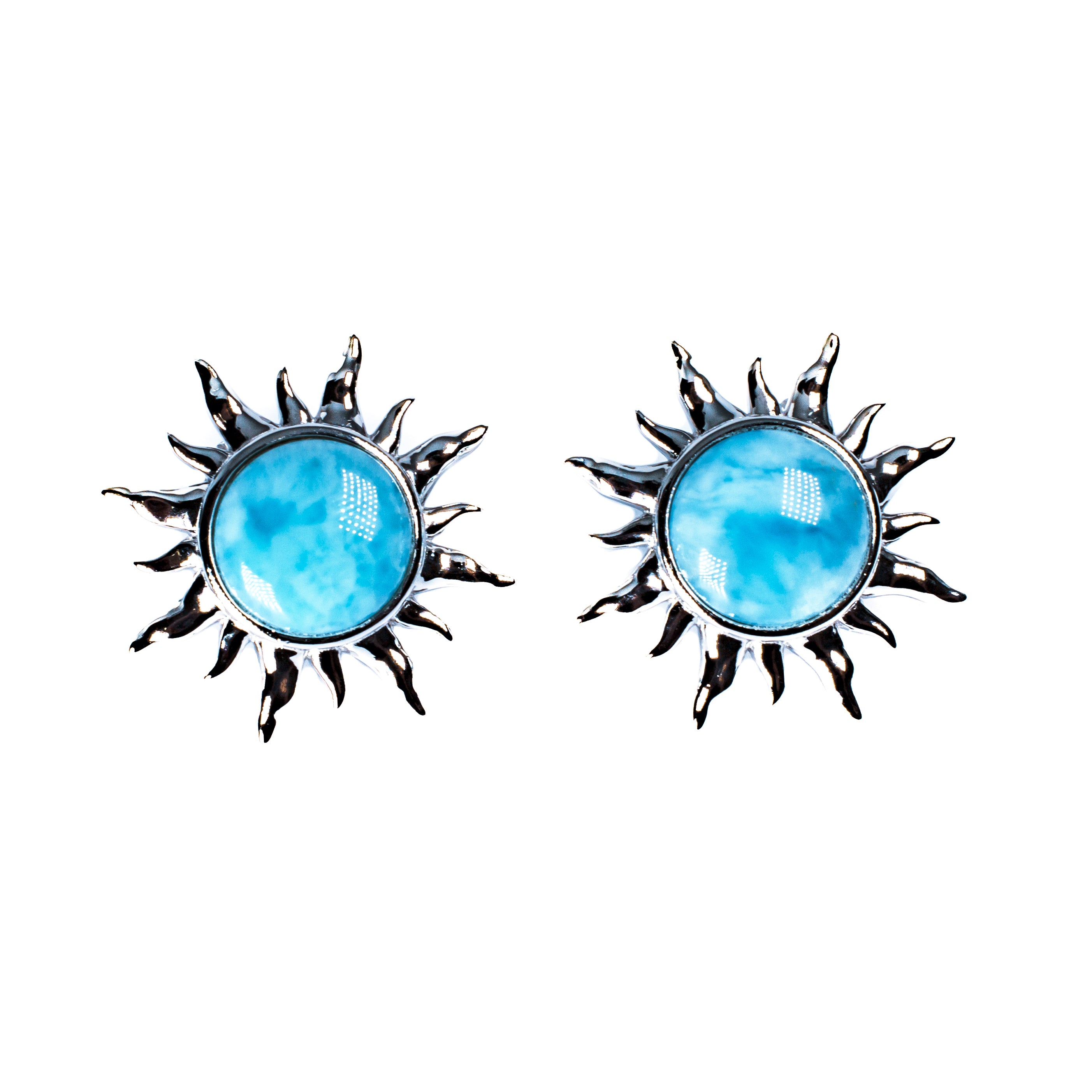 Sterling Silver Sunburst Larimar Earrings