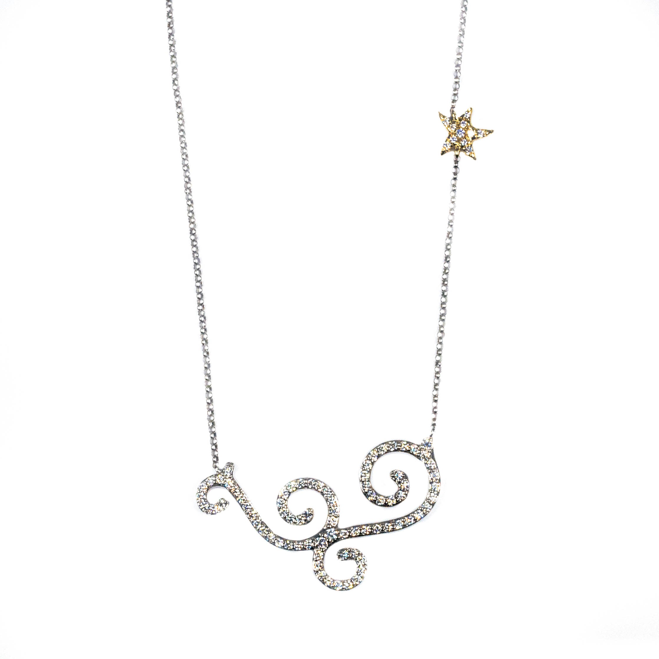 14kt Two Tone Gold Wave and Starfish Diamond Necklace