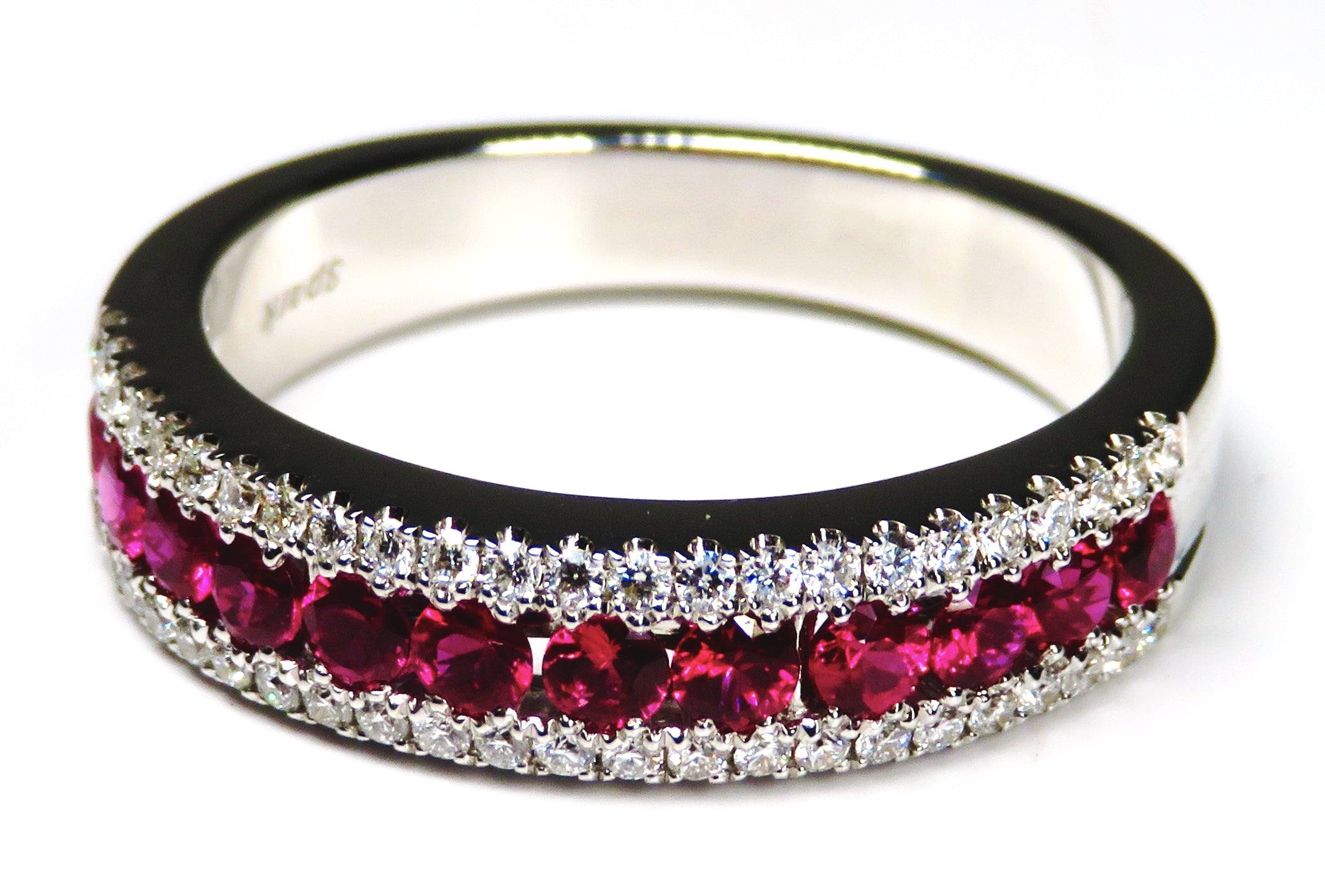 18k White Gold Diamond & Ruby Band