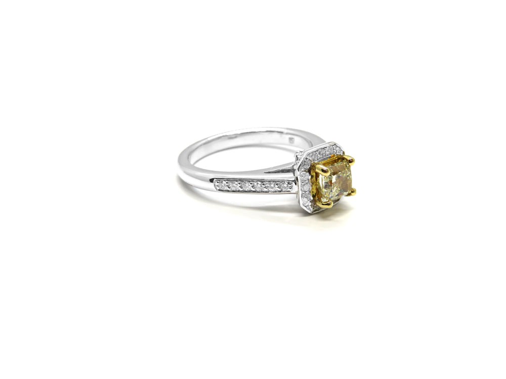 18kt White Gold Natural Fancy Yellow Princess Cut Diamond Engagement Ring