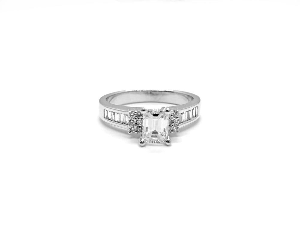 18kt White Gold Emerald Cut Diamond Engagement Ring