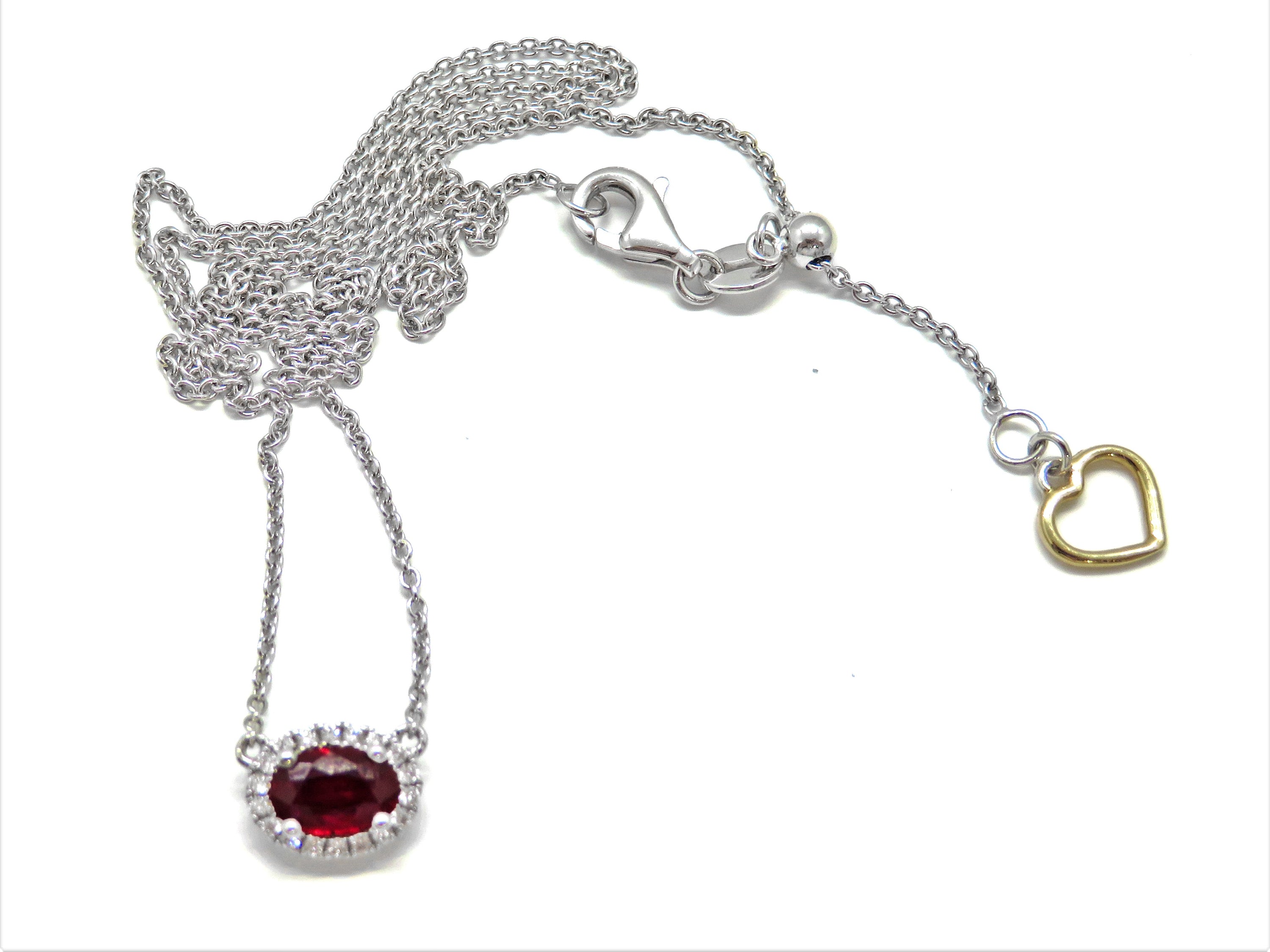 18kt White Gold Ruby & Diamond Halo Necklace