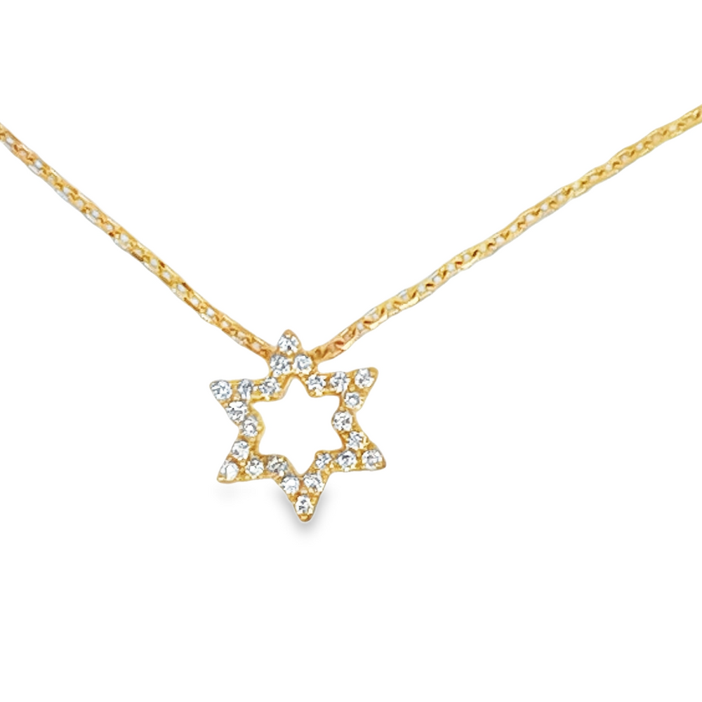 18K Yellow Gold Diamond Star of David Pendant Necklace