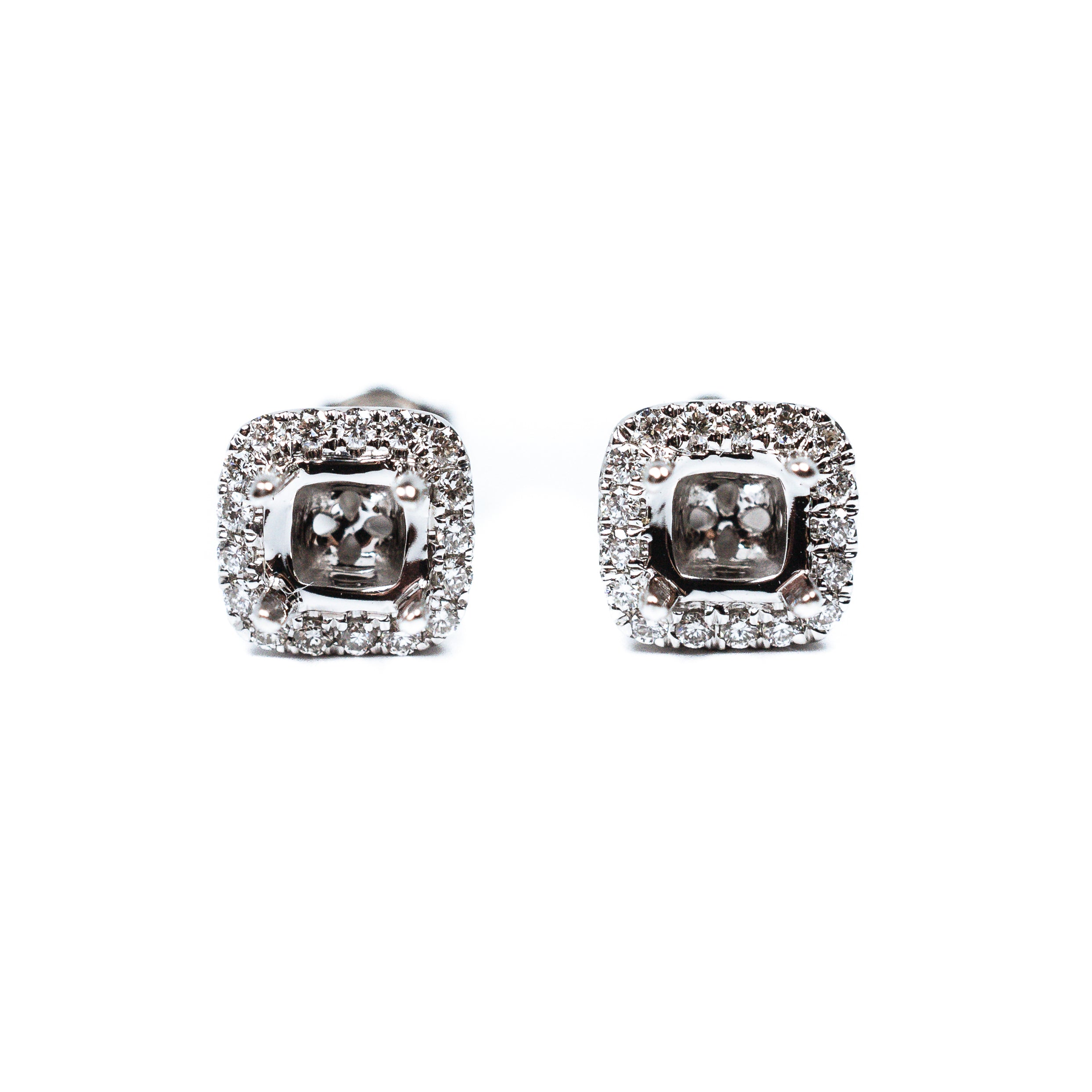 14kt White Gold Square Semi-mount Diamond Earrings