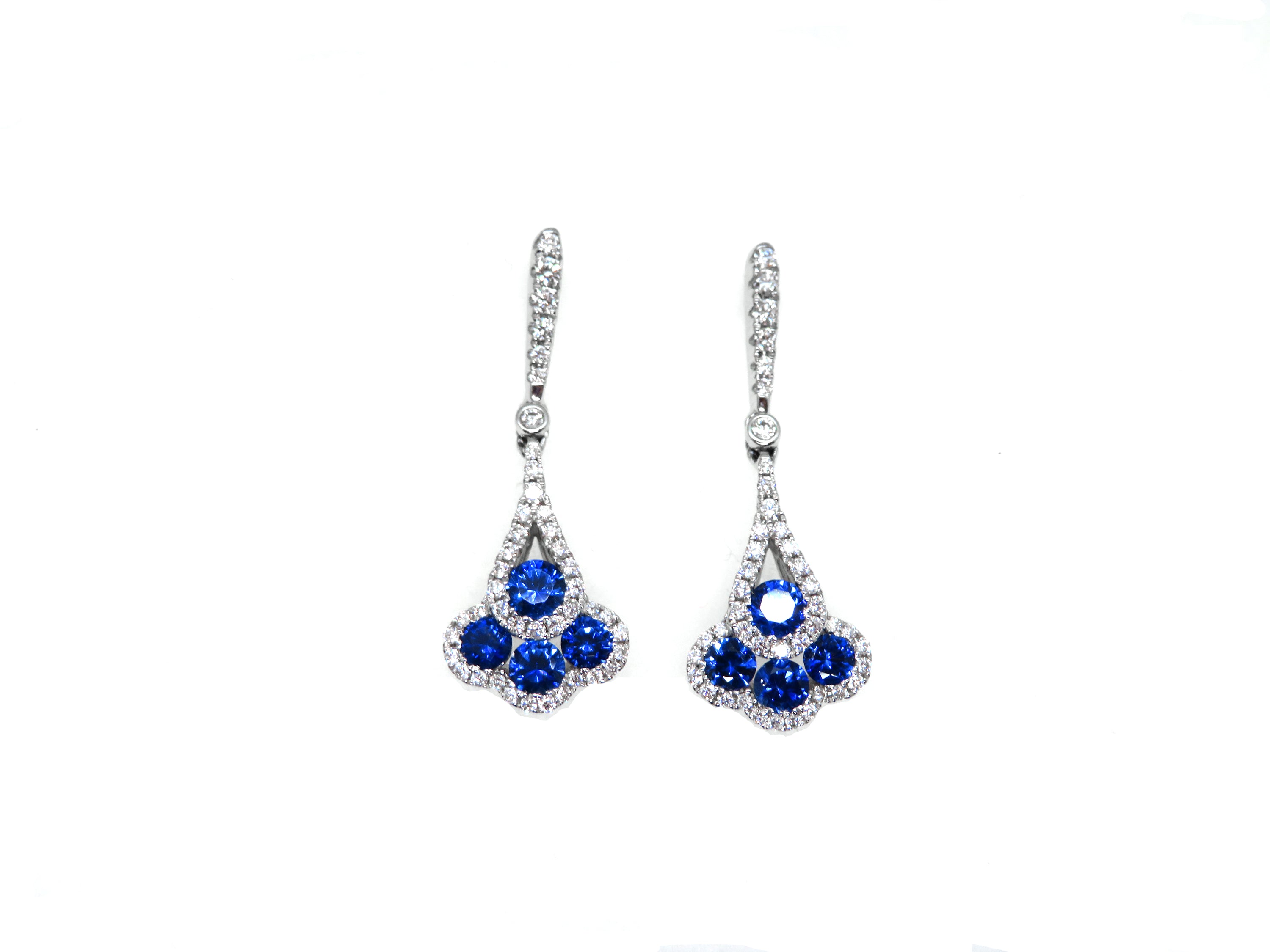 18kt White Gold Blue Sapphire and Diamond Dangle Style Earrings