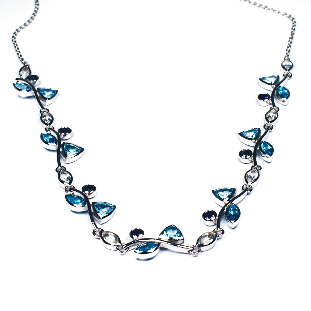 Silver Petals Necklace with Blue-Sky Topaz & Iolite