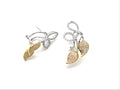 14kt Two Tone White and Yellow Gold Diamond Leaf Earrings