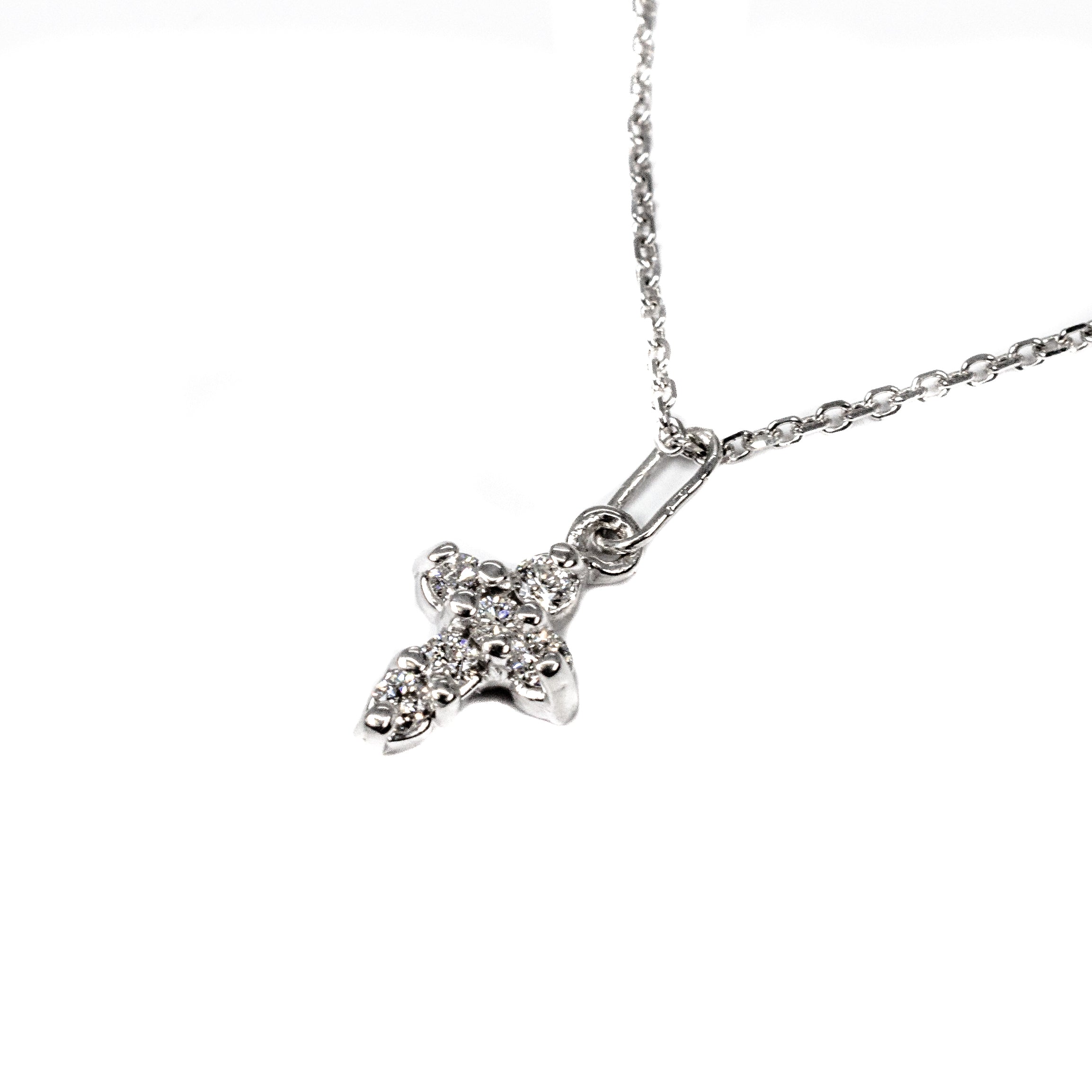 14kt White Gold Small Diamond Cross 18" Necklace