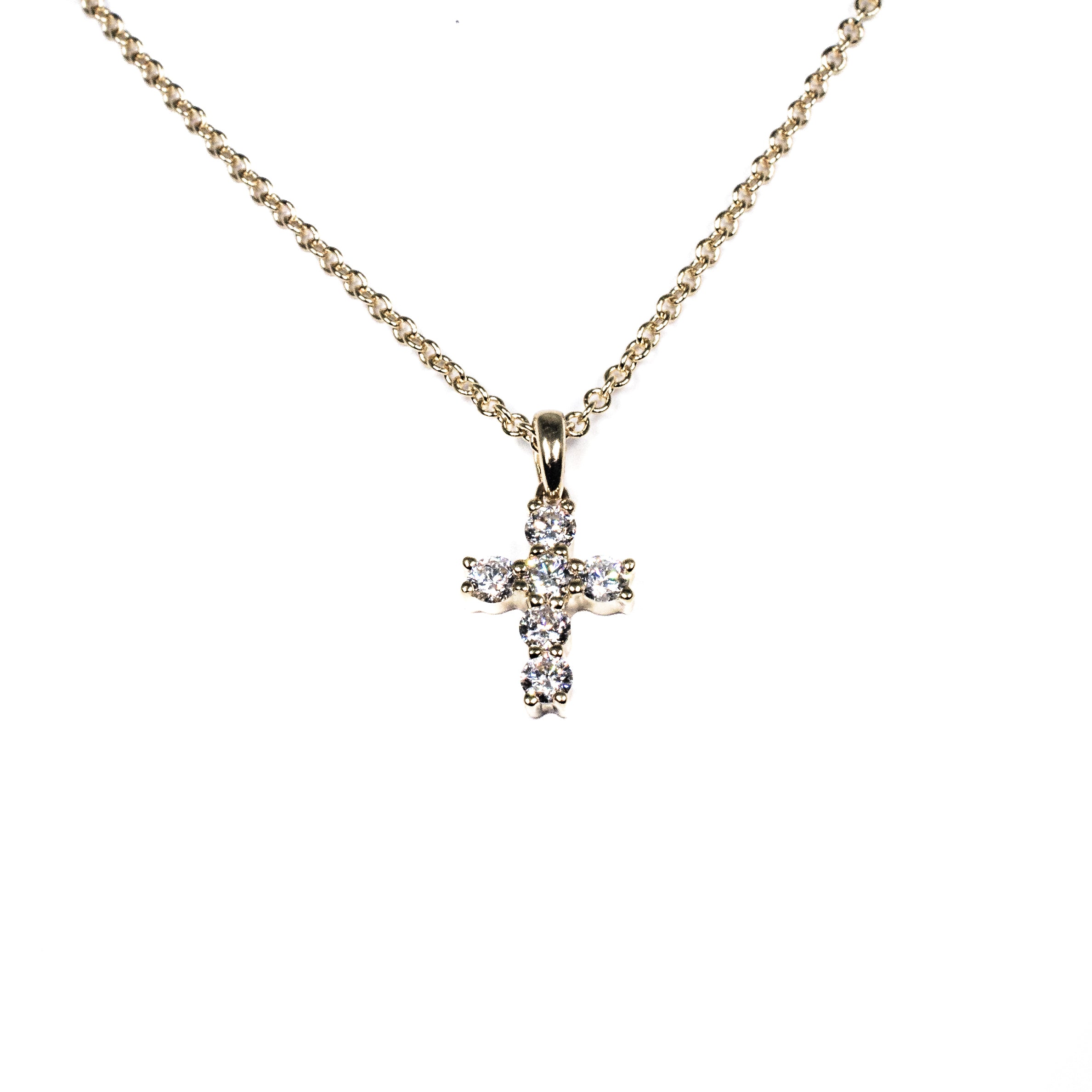 18kt Yellow Gold Diamond Cross Pendant Necklace