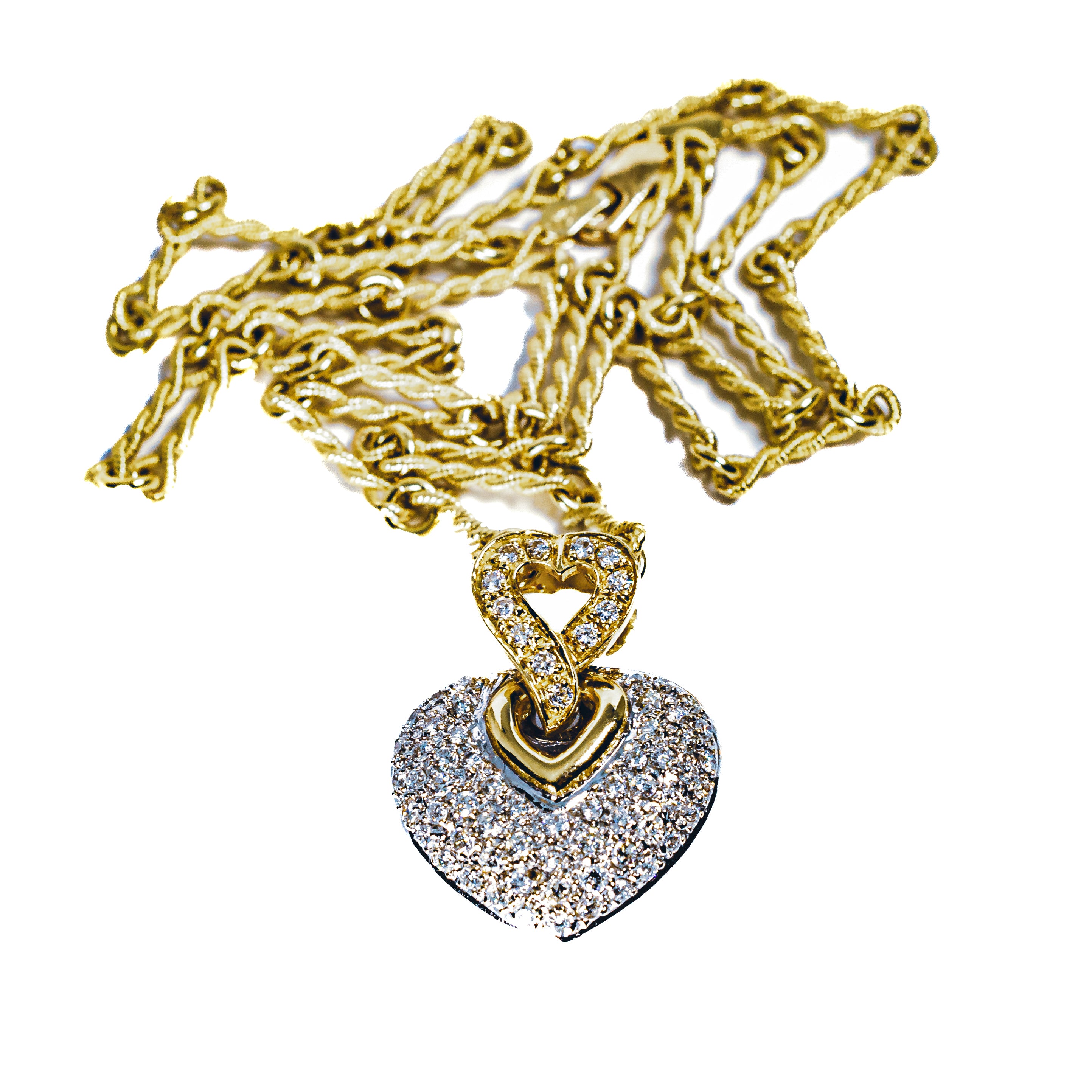 18kt Two Tone Gold Diamond Double Heart Necklace