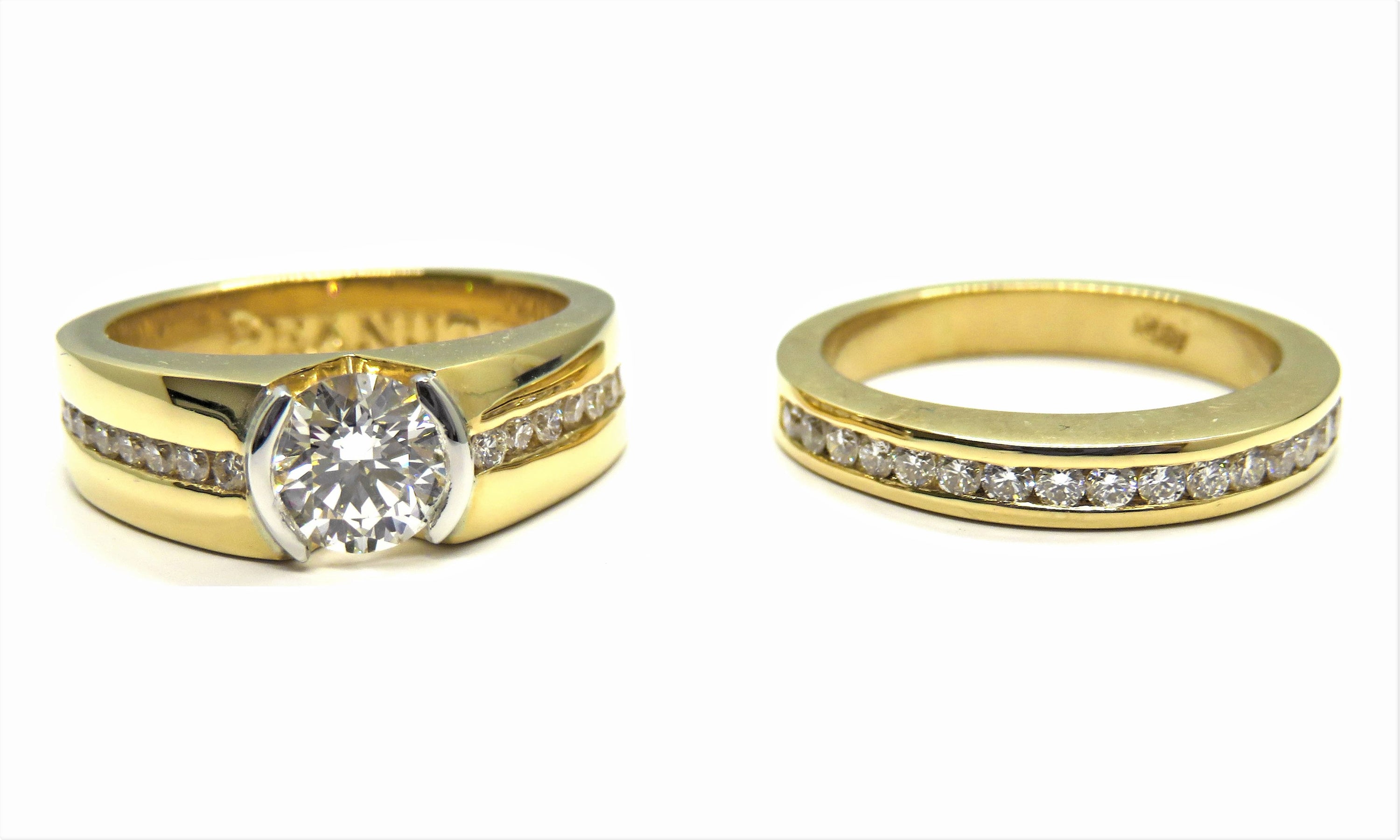 18kt Yellow Gold Diamond Engagement and Wedding Band Set