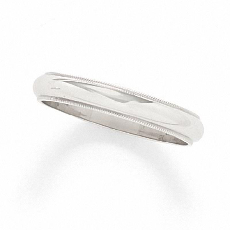 14kt White Gold Half Round Milgrain Finished Men's Wedding Band