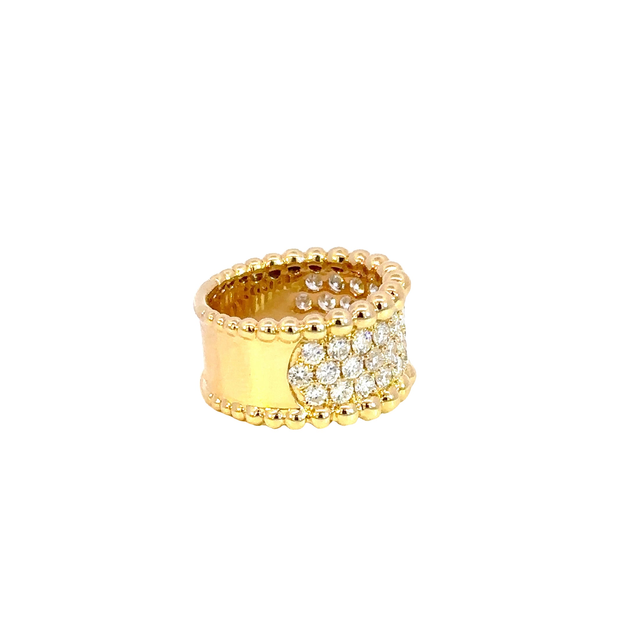 18k Yellow Gold Beaded Edge Pave Set Wide Diamond Fashion Band