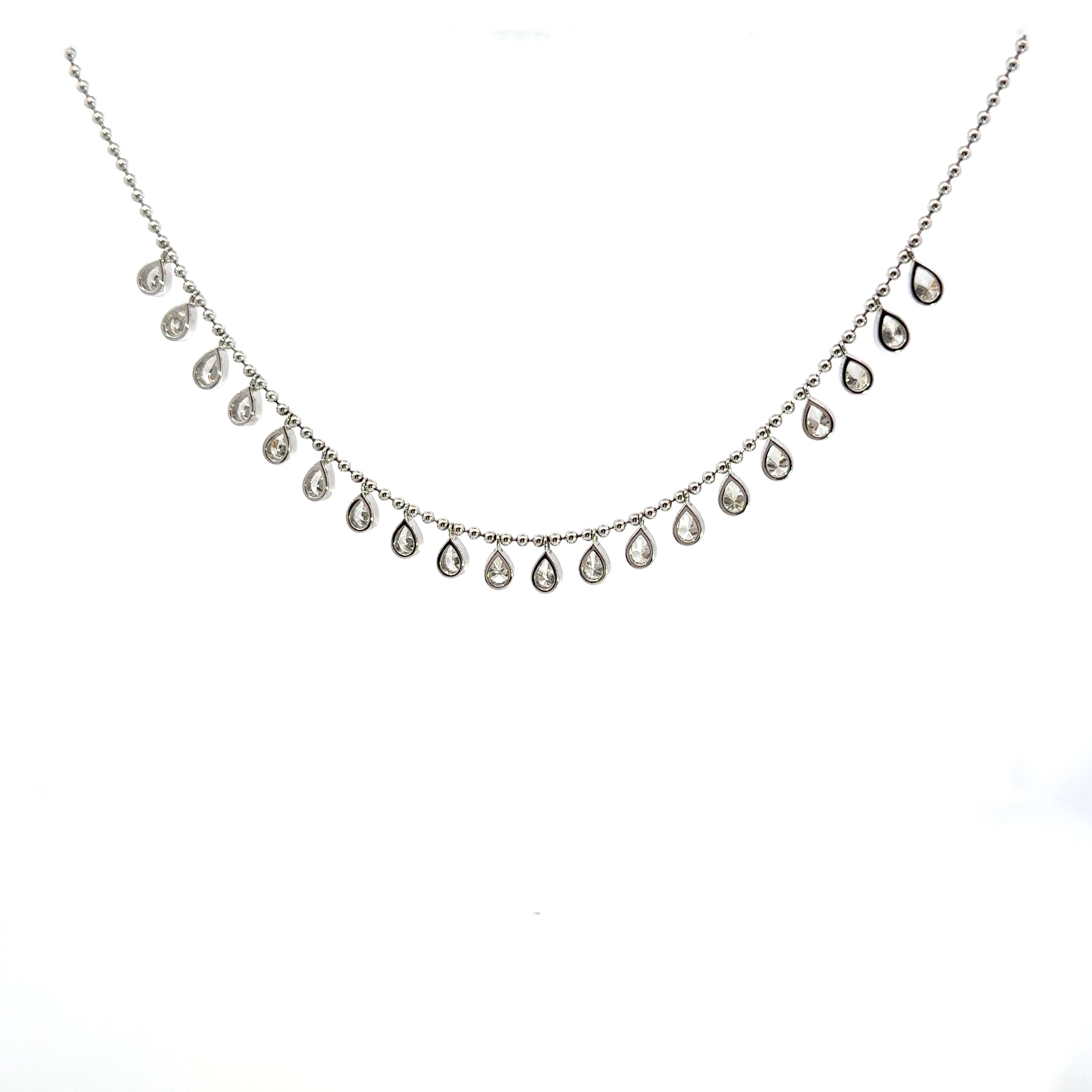 18kt White Gold Bezel-Set Pear Shape Diamond Station Necklace