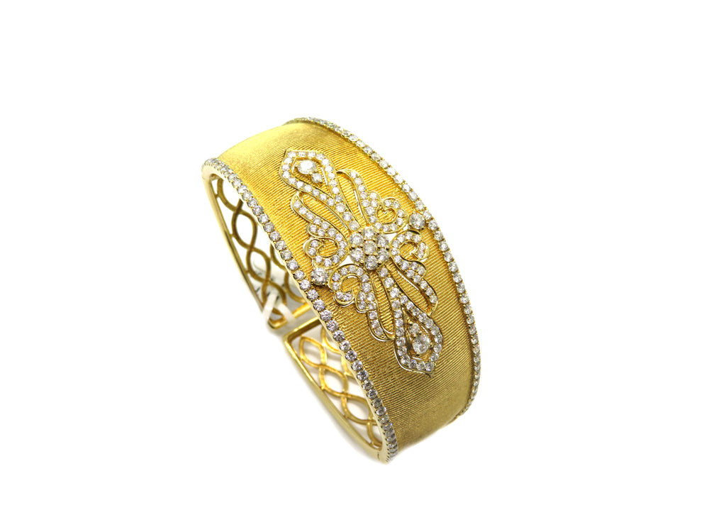 18kt Yellow Gold and Diamond Wide Bangle Bracelet