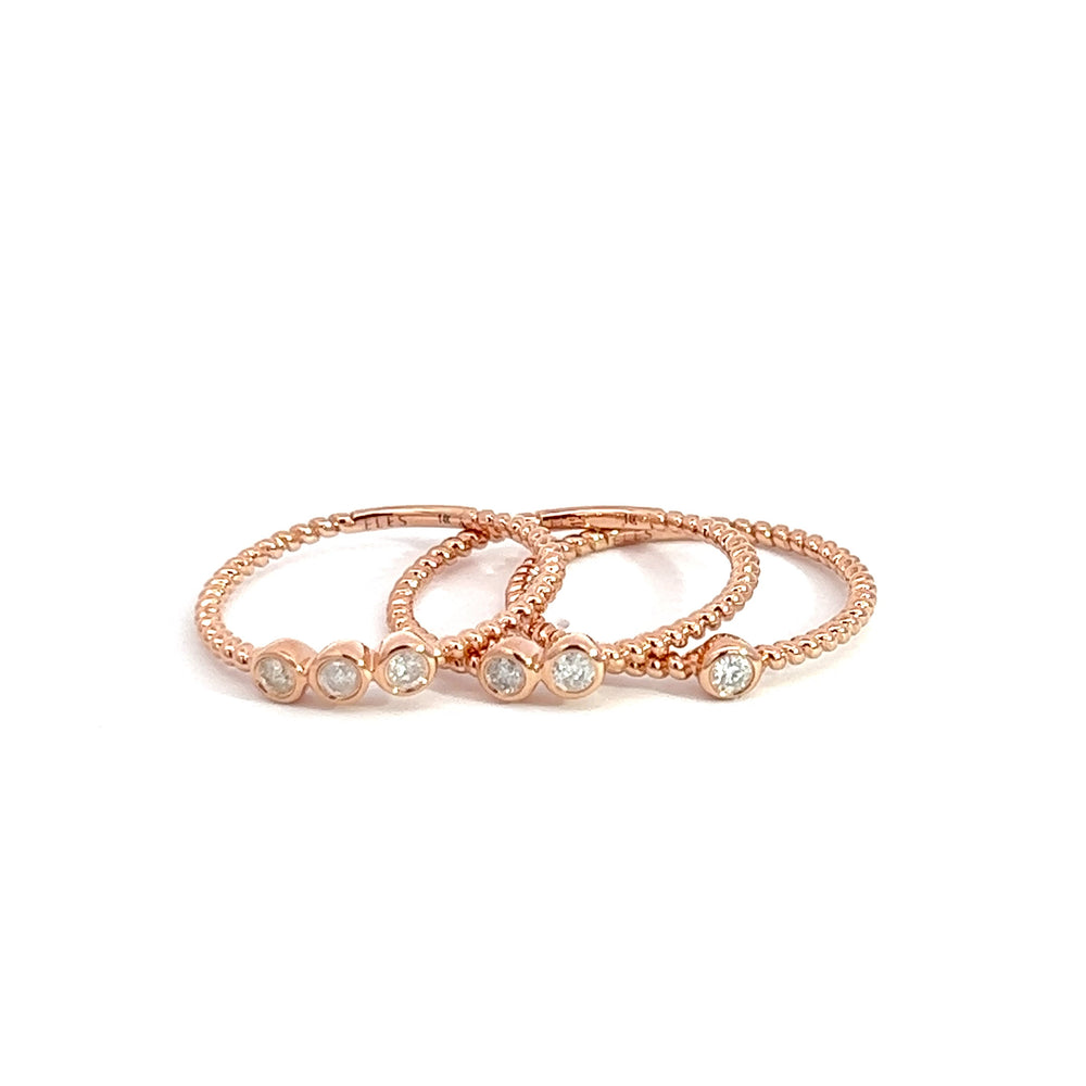 14kt rose gold set of three stackable diamond bands