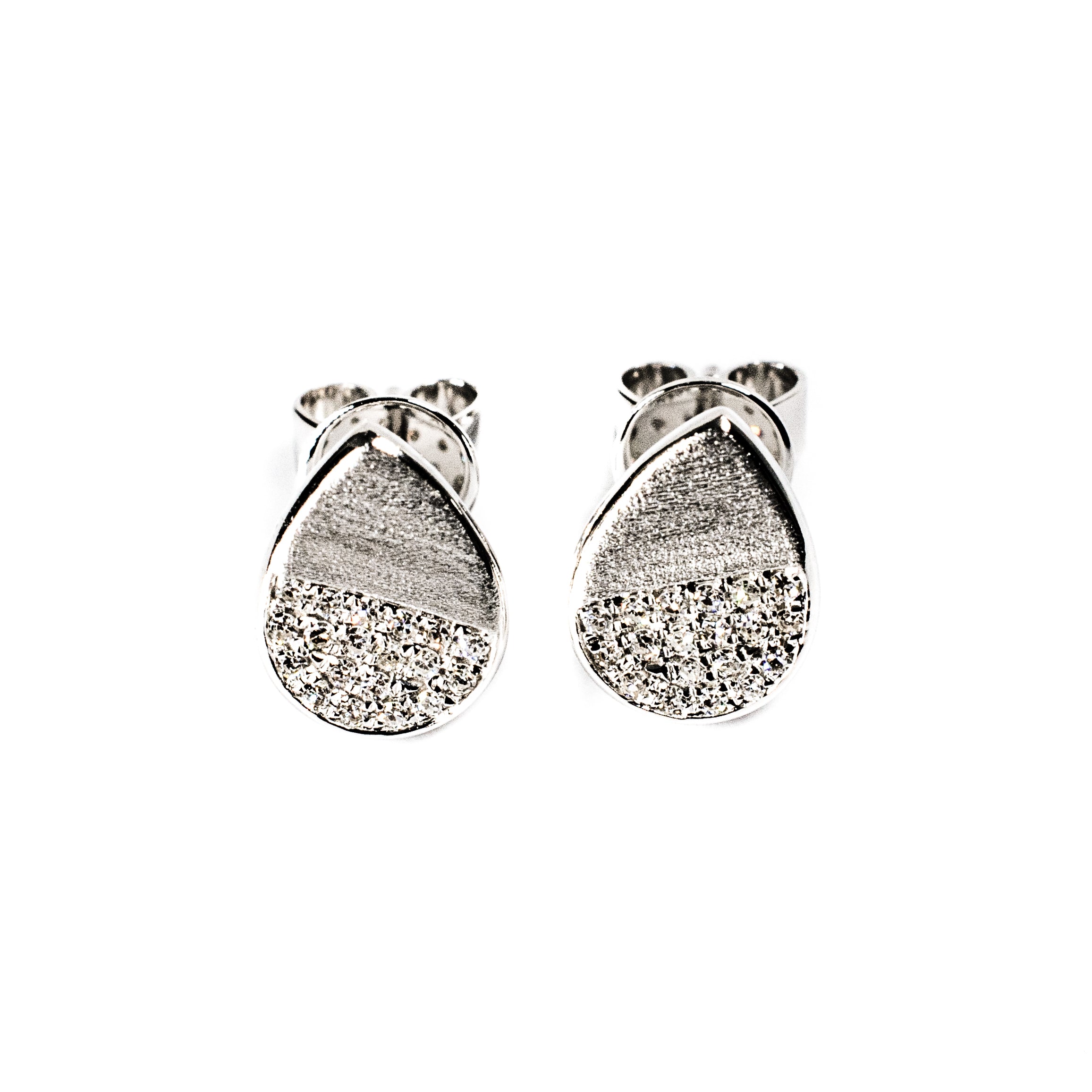 14kt White Gold Pear Shape Half Pave Diamond Earrings